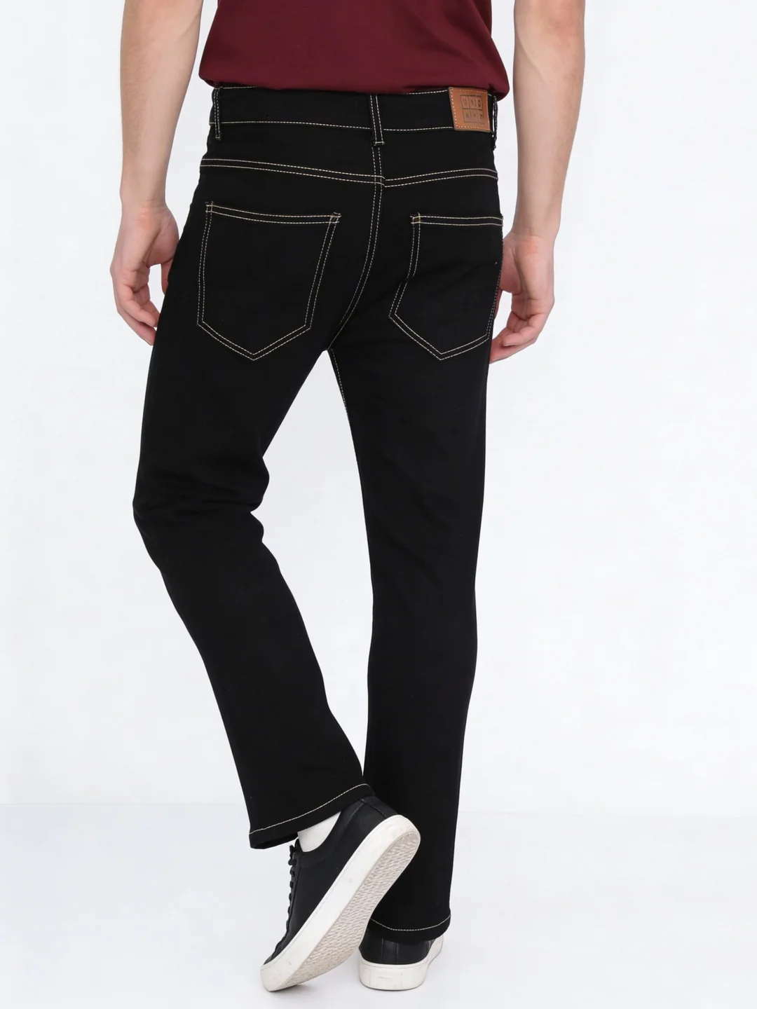Men's Black Straight Fit Raw Washed Denim Jeans Stretchable - Image 3