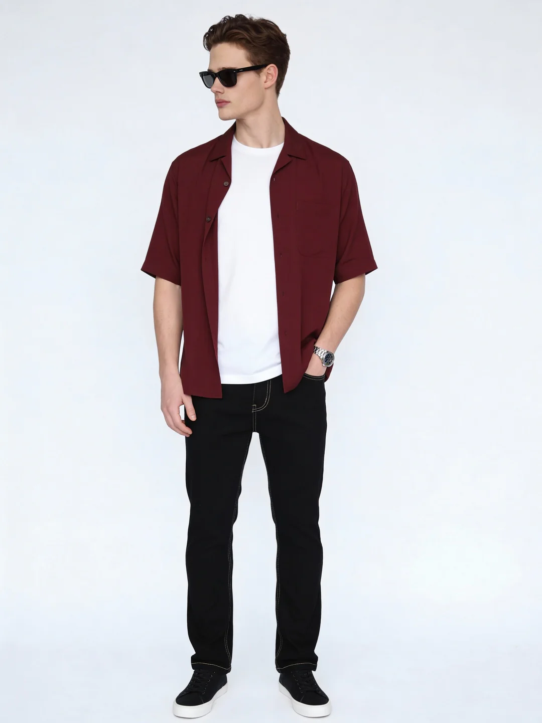 Men's Black Straight Fit Raw Washed Denim Jeans Stretchable - Image 4