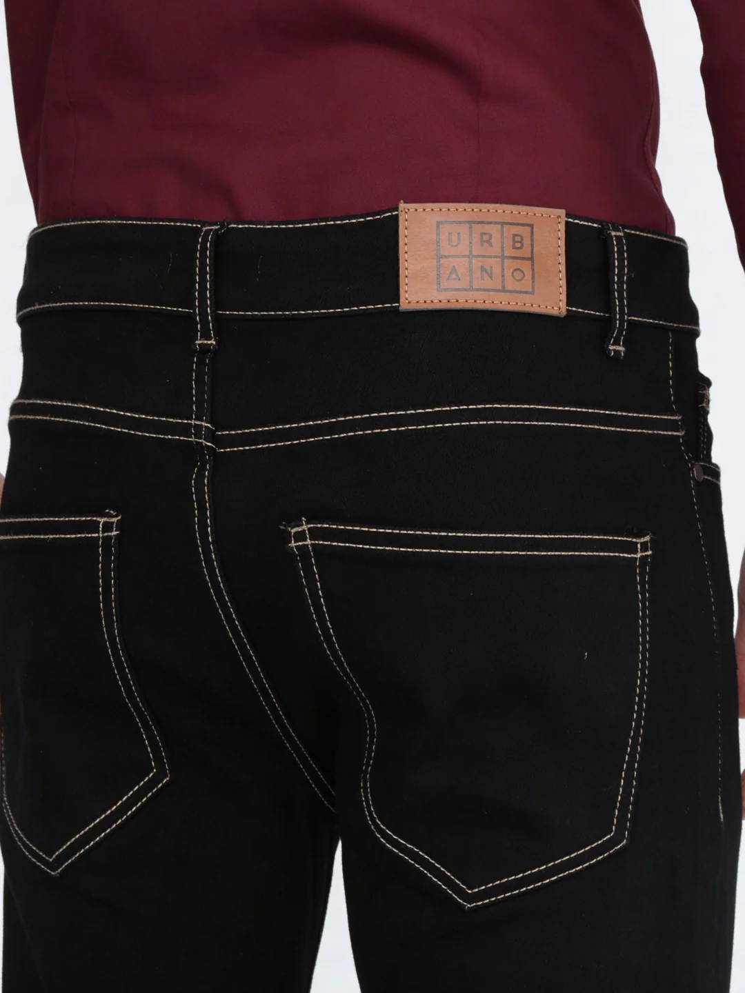 Men's Black Straight Fit Raw Washed Denim Jeans Stretchable - Image 6
