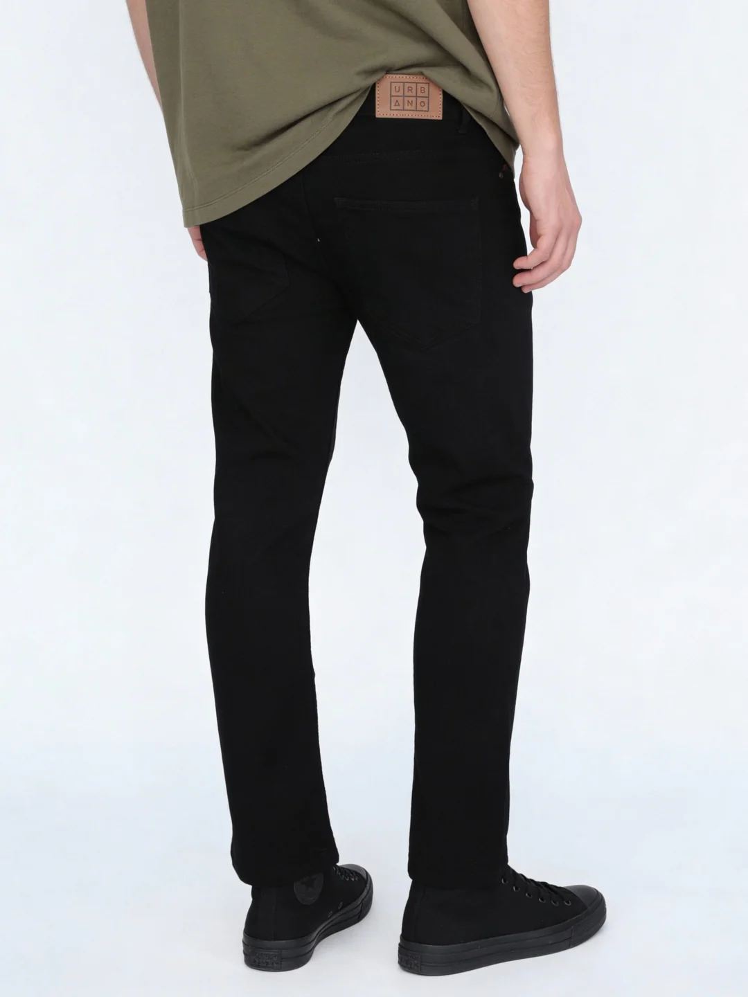 Men's Black Straight Fit Raw Washed Denim Jeans Stretchable - Image 3