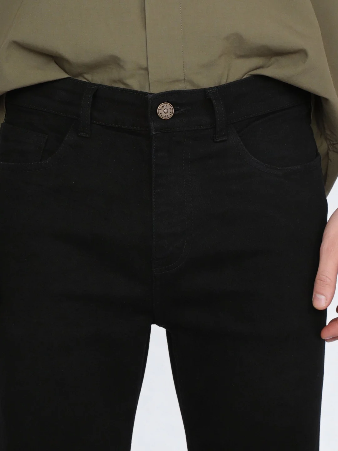 Men's Black Straight Fit Raw Washed Denim Jeans Stretchable - Image 5