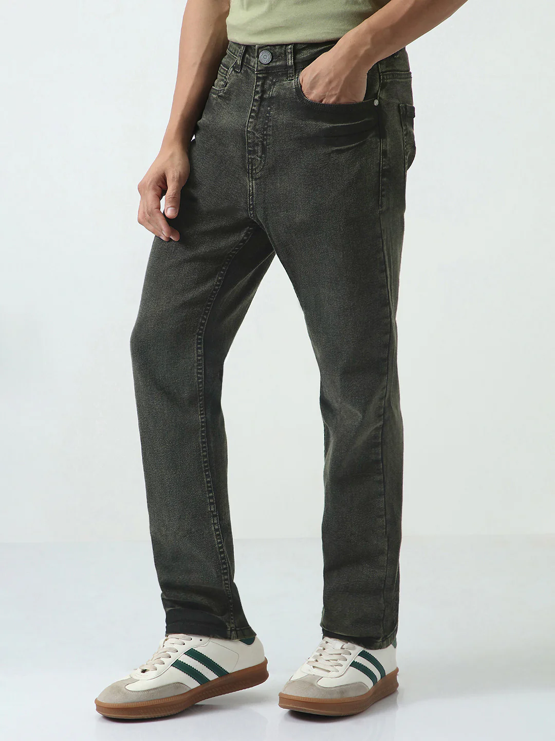 Men's Black Straight Fit Heavy Washed Jeans Stretchable - Image 2
