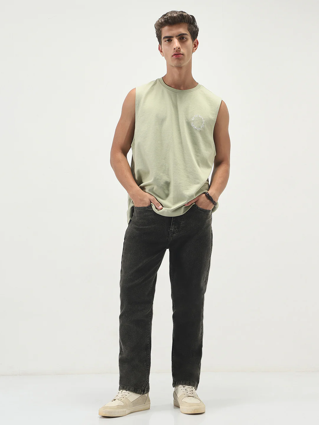 Men's Black Straight Fit Heavy Washed Jeans Stretchable - Image 4
