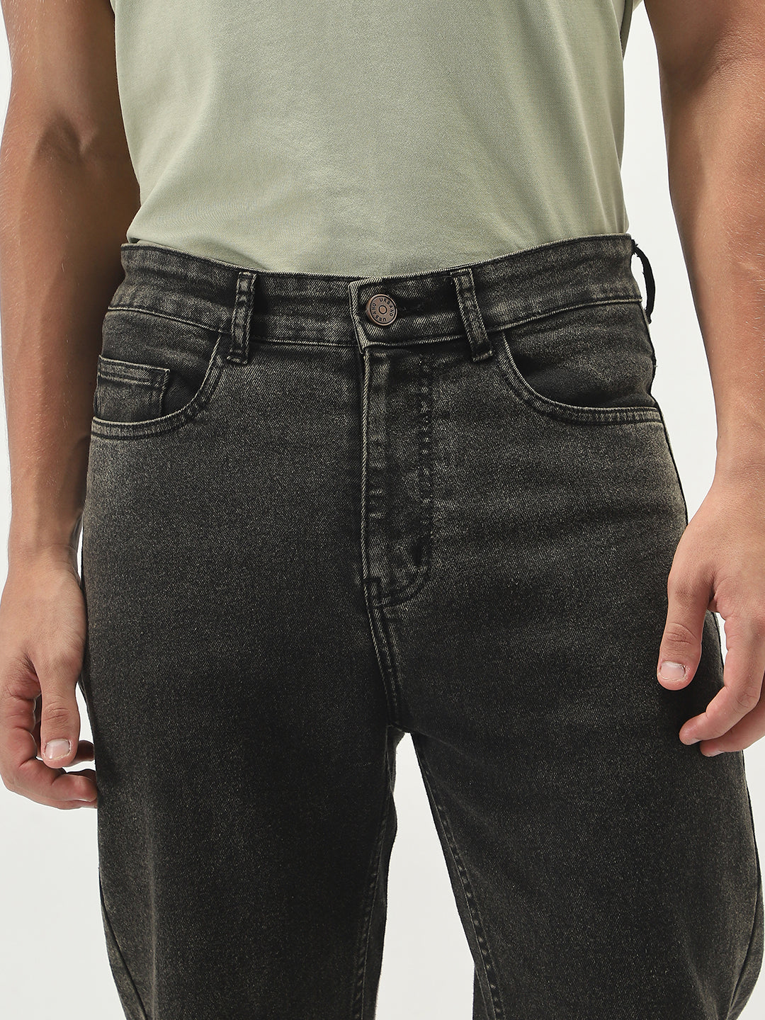 Men's Black Straight Fit Heavy Washed Jeans Stretchable - Image 5