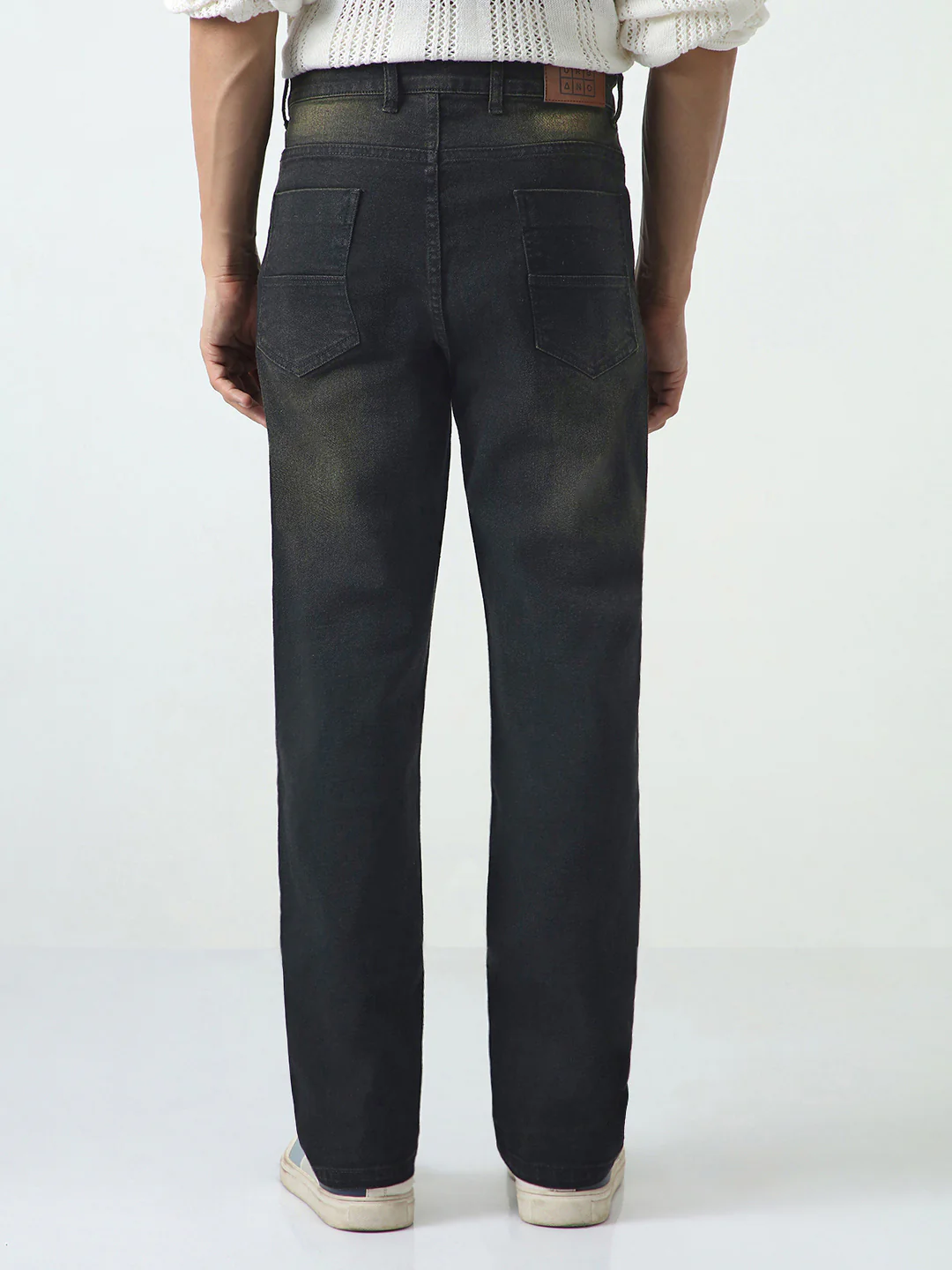 Men's Black Straight Fit Heavy Washed Jeans Stretchable - Image 3