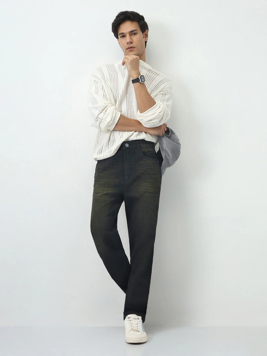 Men's Black Straight Fit Heavy Washed Jeans Stretchable - Image 4