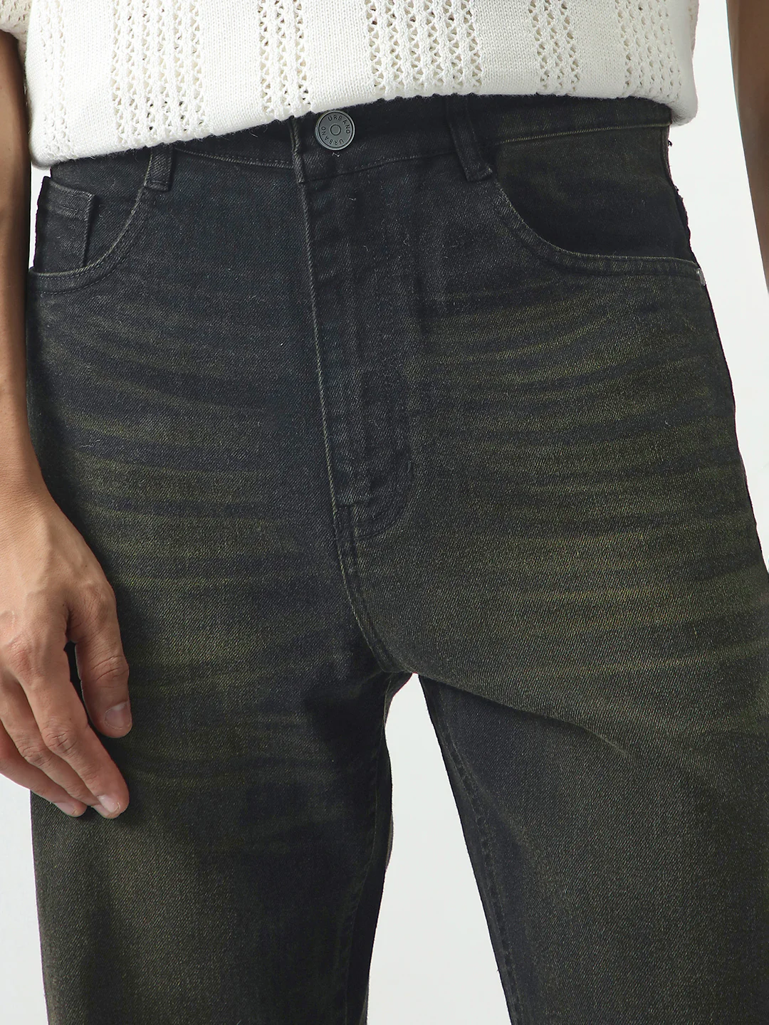 Men's Black Straight Fit Heavy Washed Jeans Stretchable - Image 5