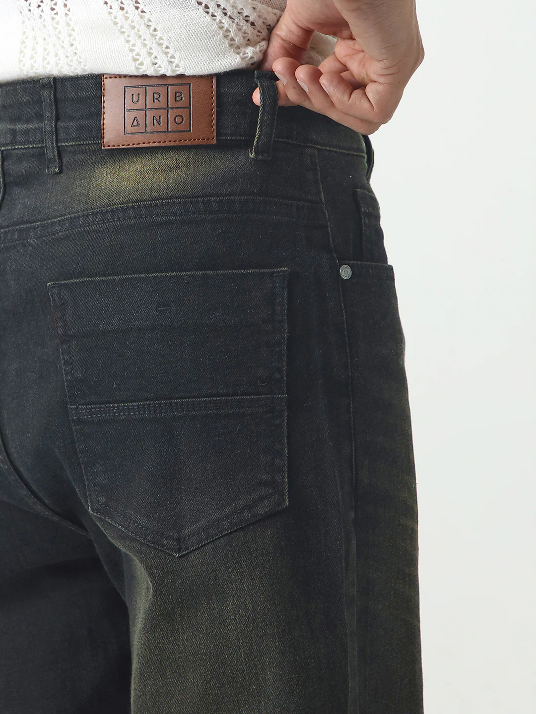 Men's Black Straight Fit Heavy Washed Jeans Stretchable - Image 6