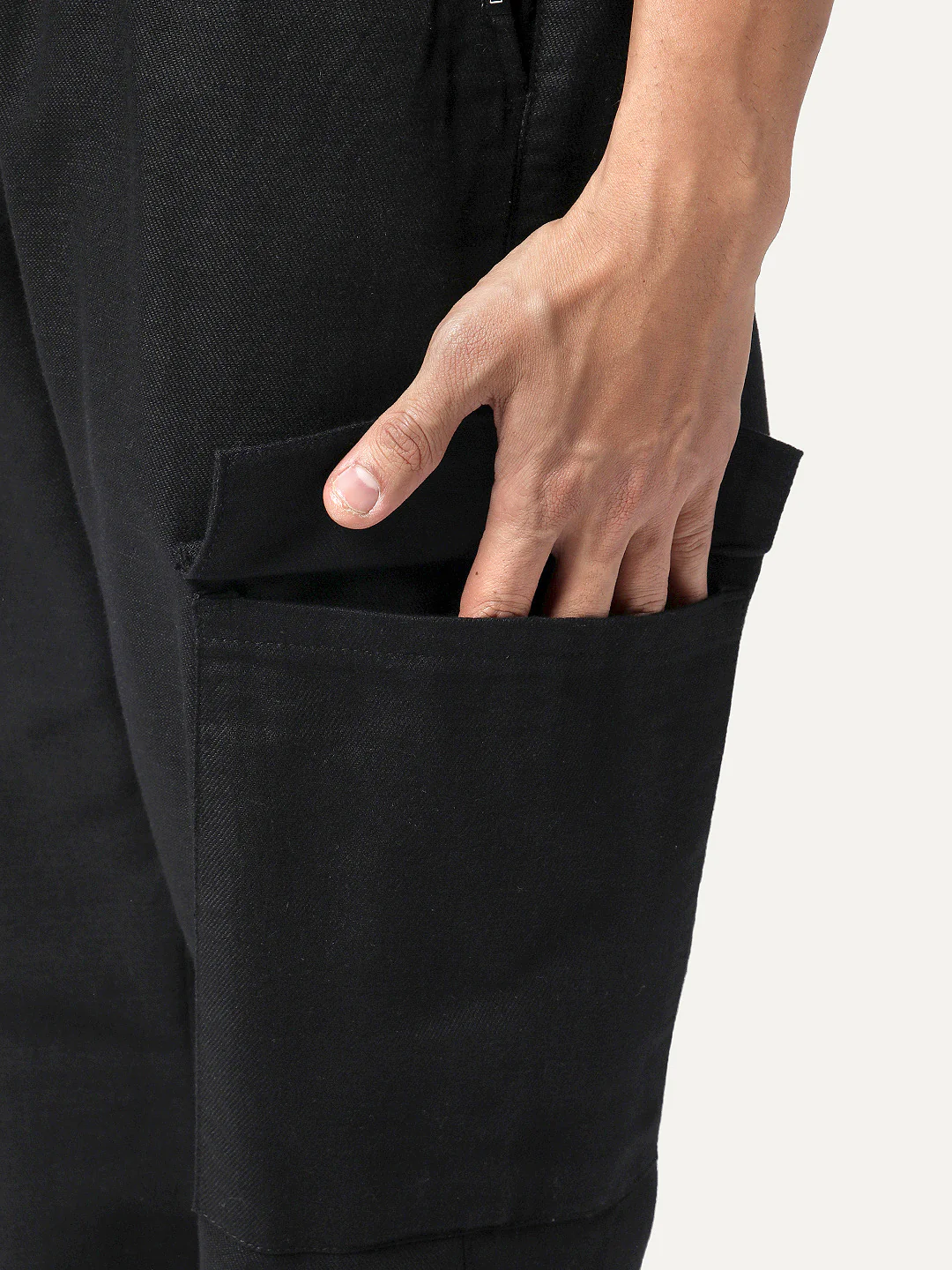 Men's Black Straight Fit Linen Cargo Pants with 6 Pockets - Image 6