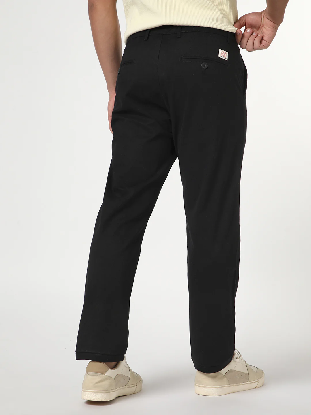 Men's Black Straight Fit Mid Rise Cotton Casual Chinos Trousers Stretch - Image 3