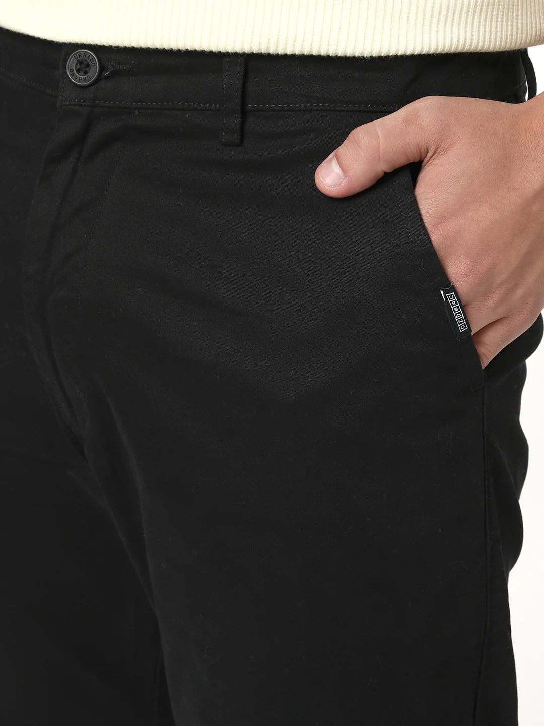 Men's Black Straight Fit Mid Rise Cotton Casual Chinos Trousers Stretch - Image 5