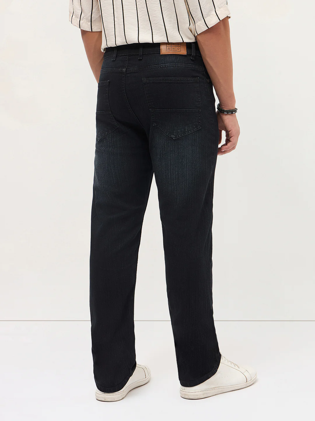 Men's Black Straight Fit Washed Denim Jeans Stretchable - Image 4