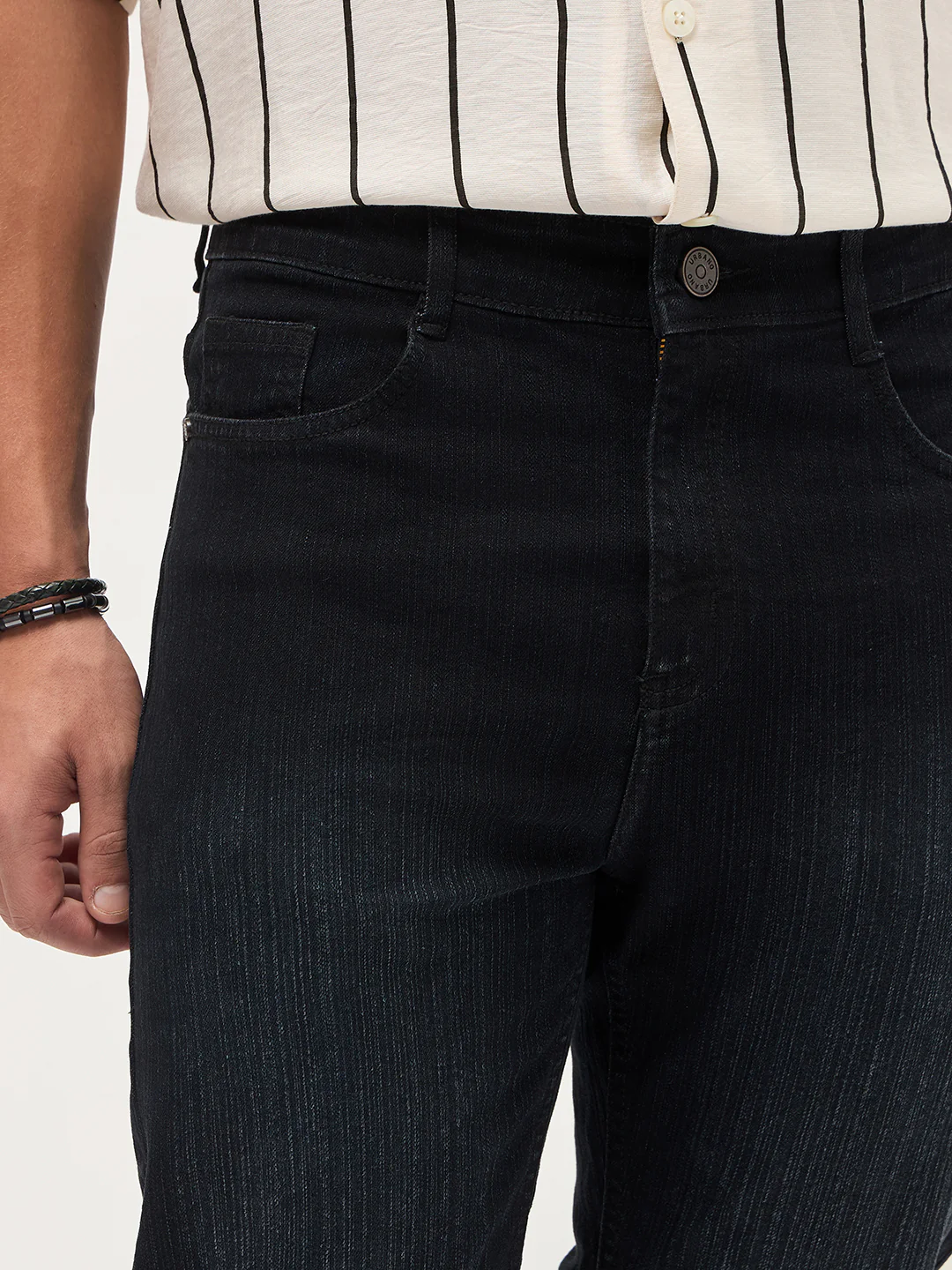 Men's Black Straight Fit Washed Denim Jeans Stretchable - Image 6