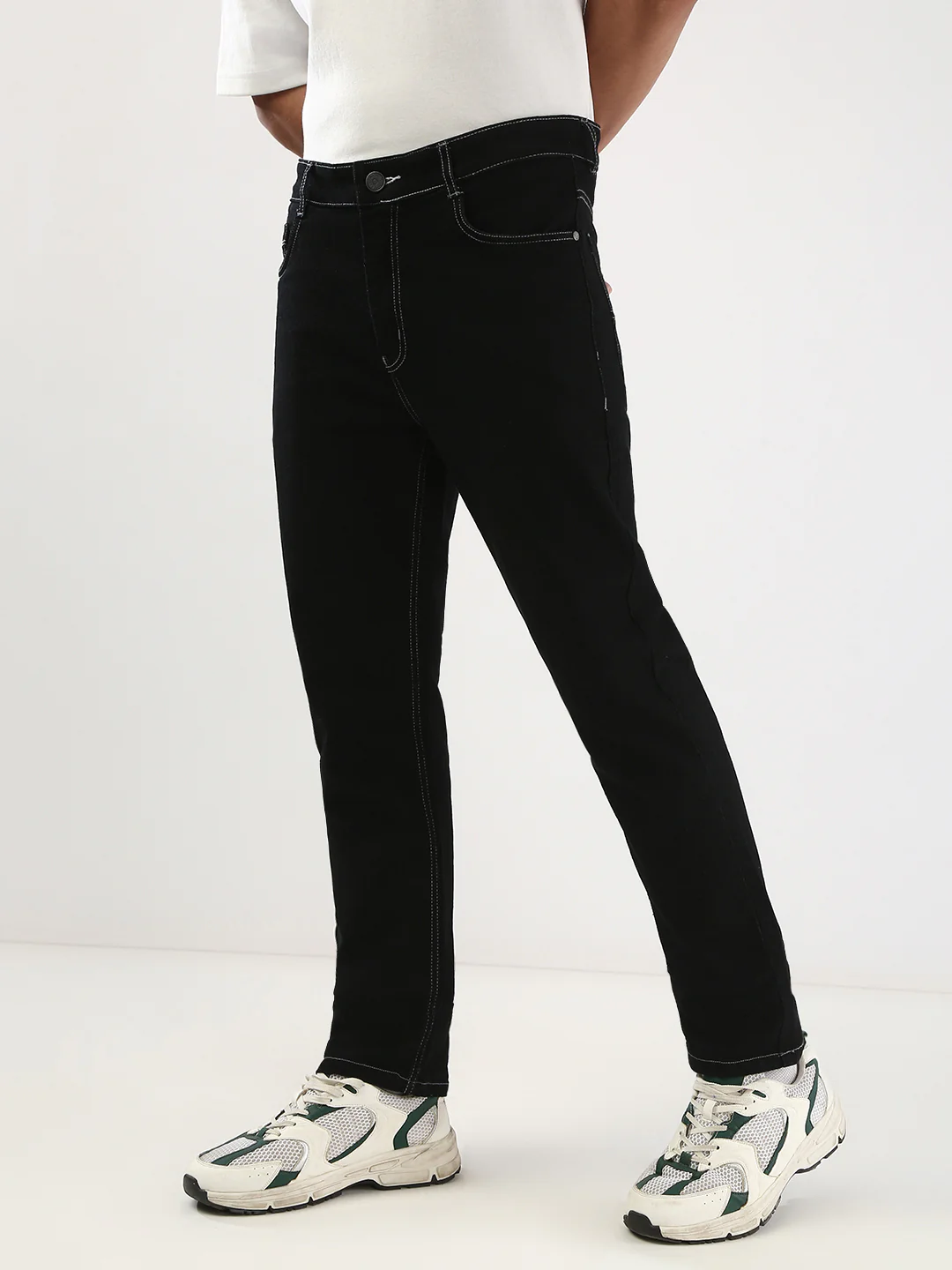 Men's Black Straight Fit Washed Jeans Stretchable - Image 2