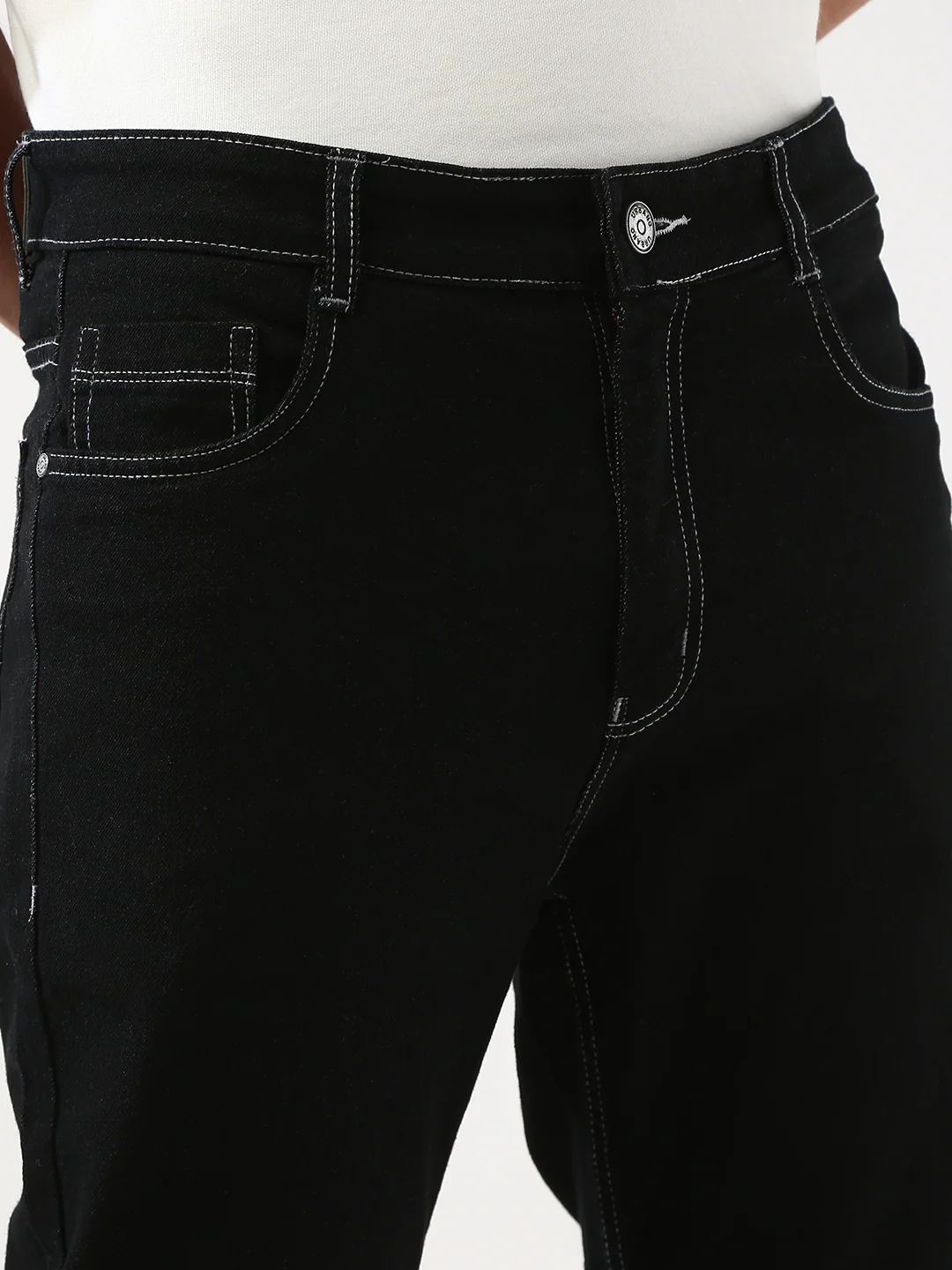 Men's Black Straight Fit Washed Jeans Stretchable - Image 5