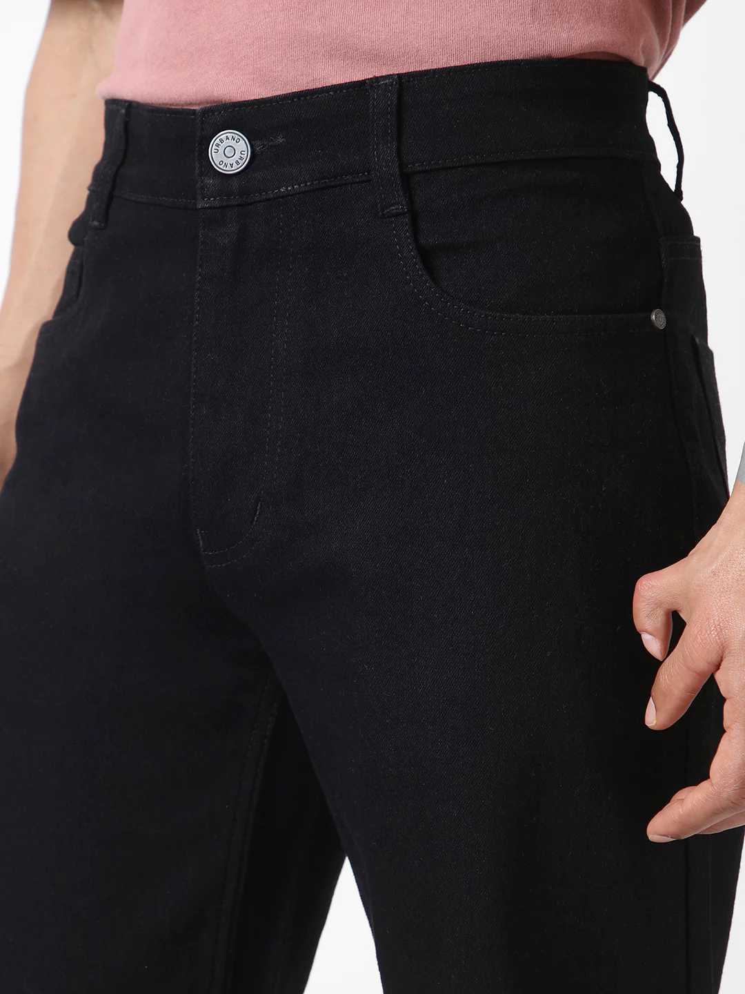 Men's Black Straight Fit Washed Jeans Stretchable - Image 5