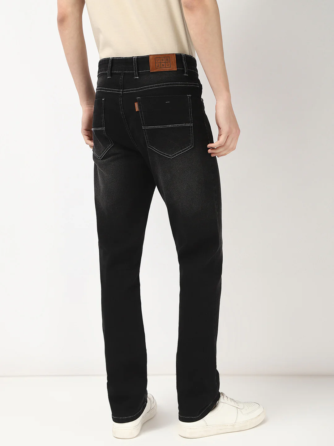 Men's Black Straight Fit Washed Jeans Stretchable - Image 4