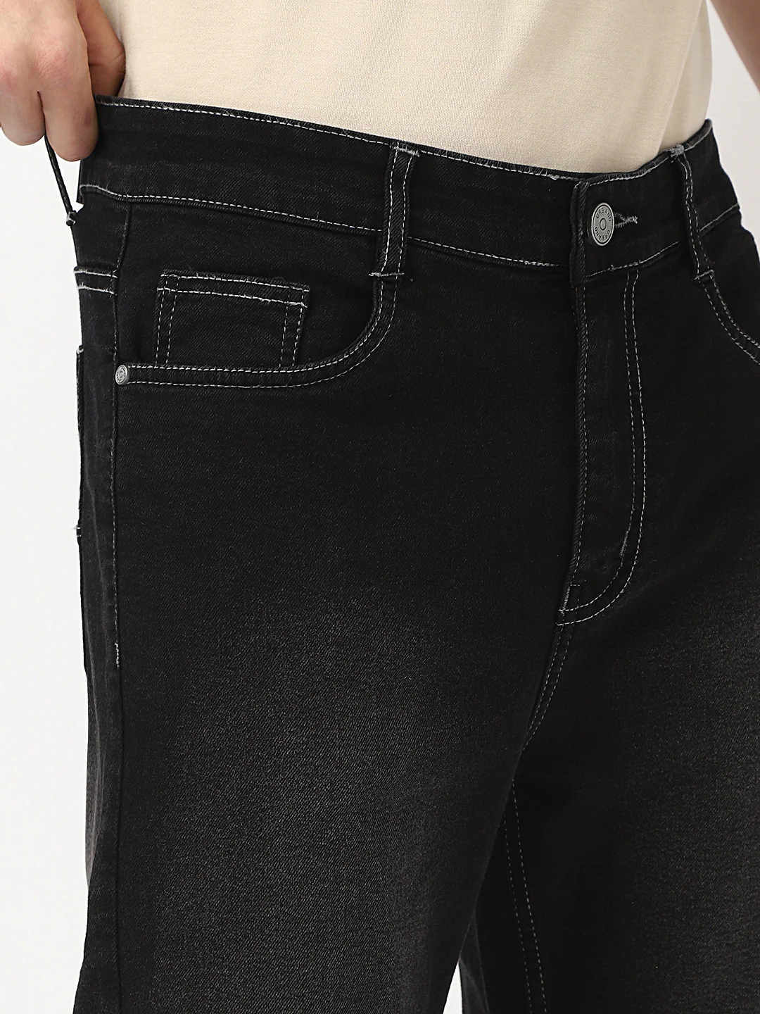 Men's Black Straight Fit Washed Jeans Stretchable - Image 6