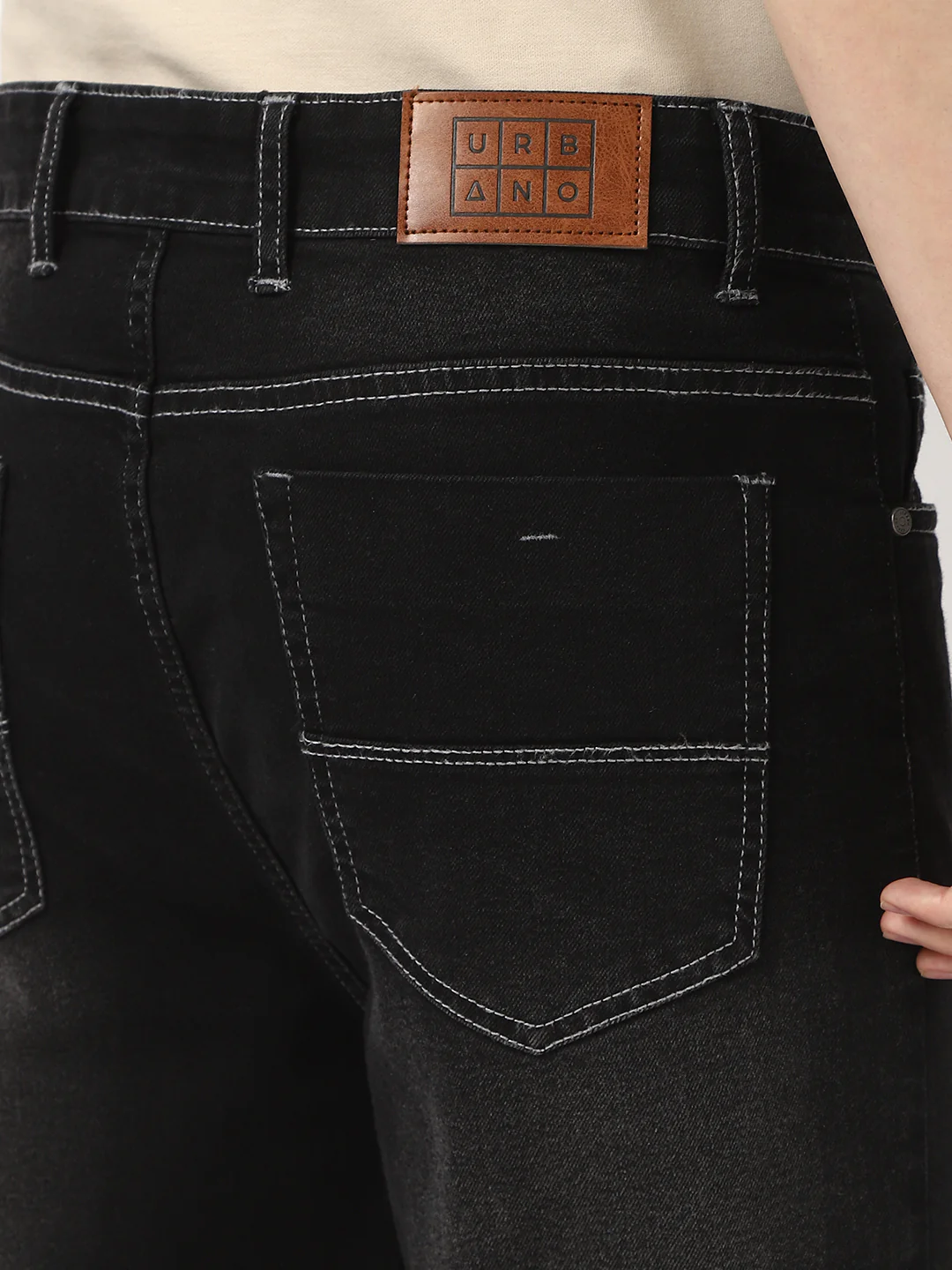Men's Black Straight Fit Washed Jeans Stretchable - Image 7