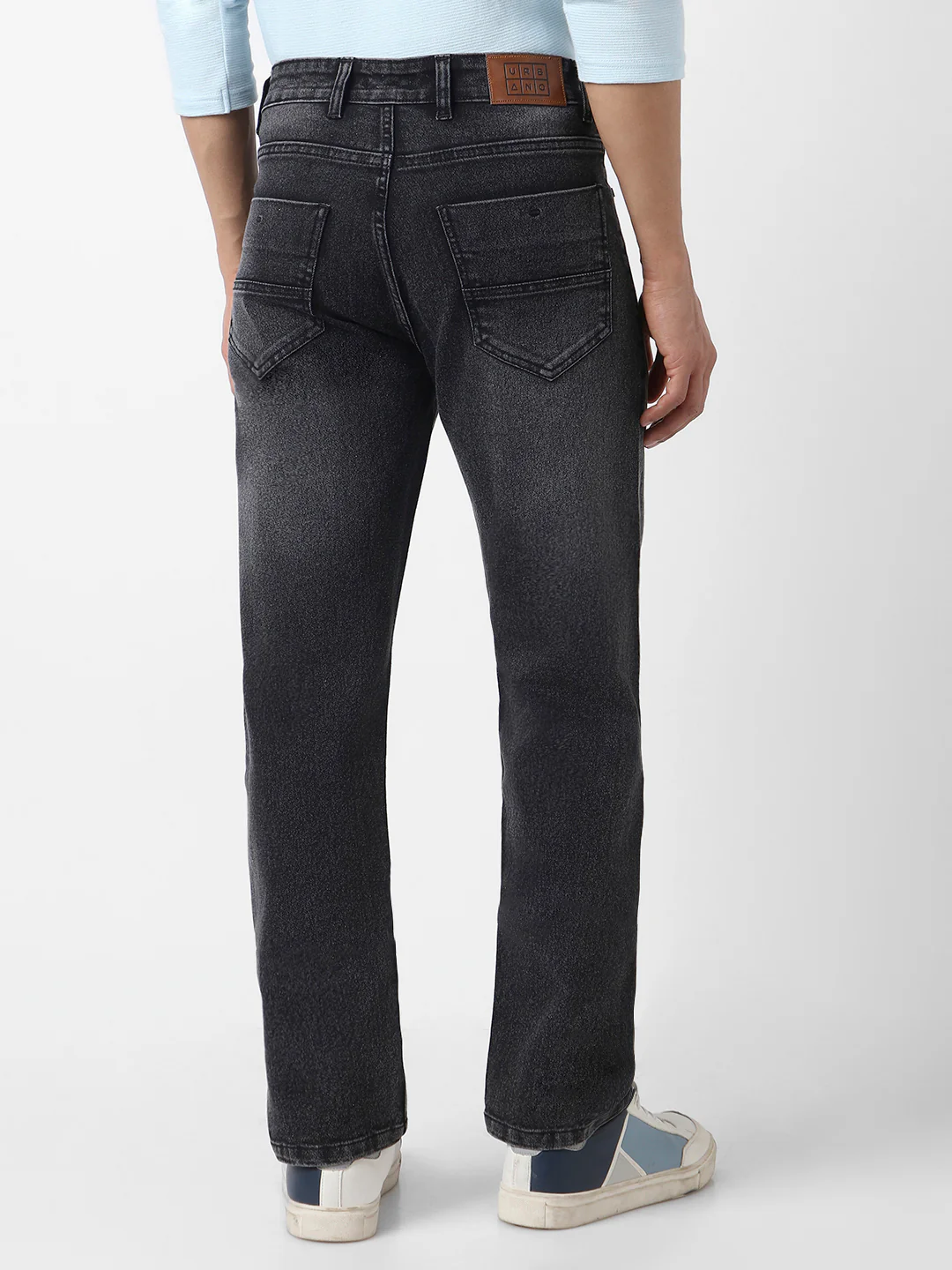 Men's Black Straight Fit Washed Jeans Stretchable - Image 3