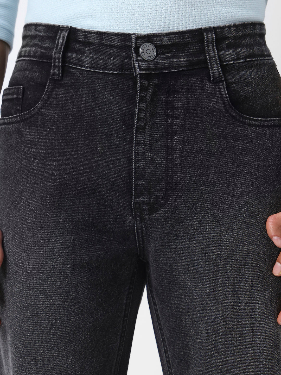 Men's Black Straight Fit Washed Jeans Stretchable - Image 5