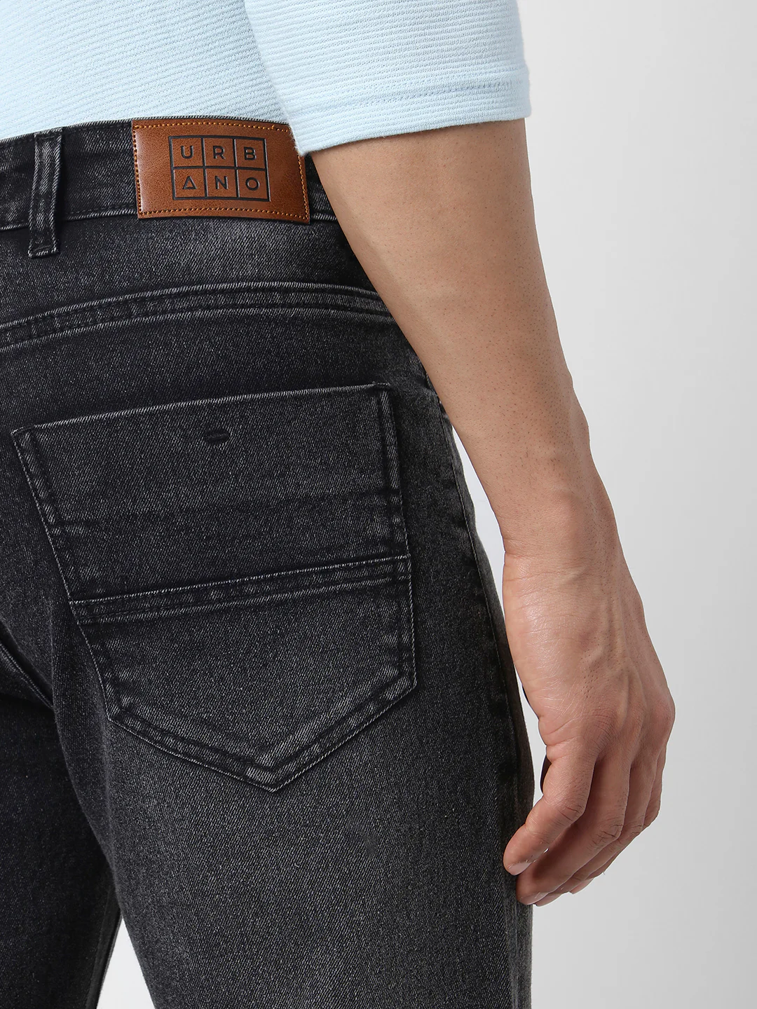 Men's Black Straight Fit Washed Jeans Stretchable - Image 6
