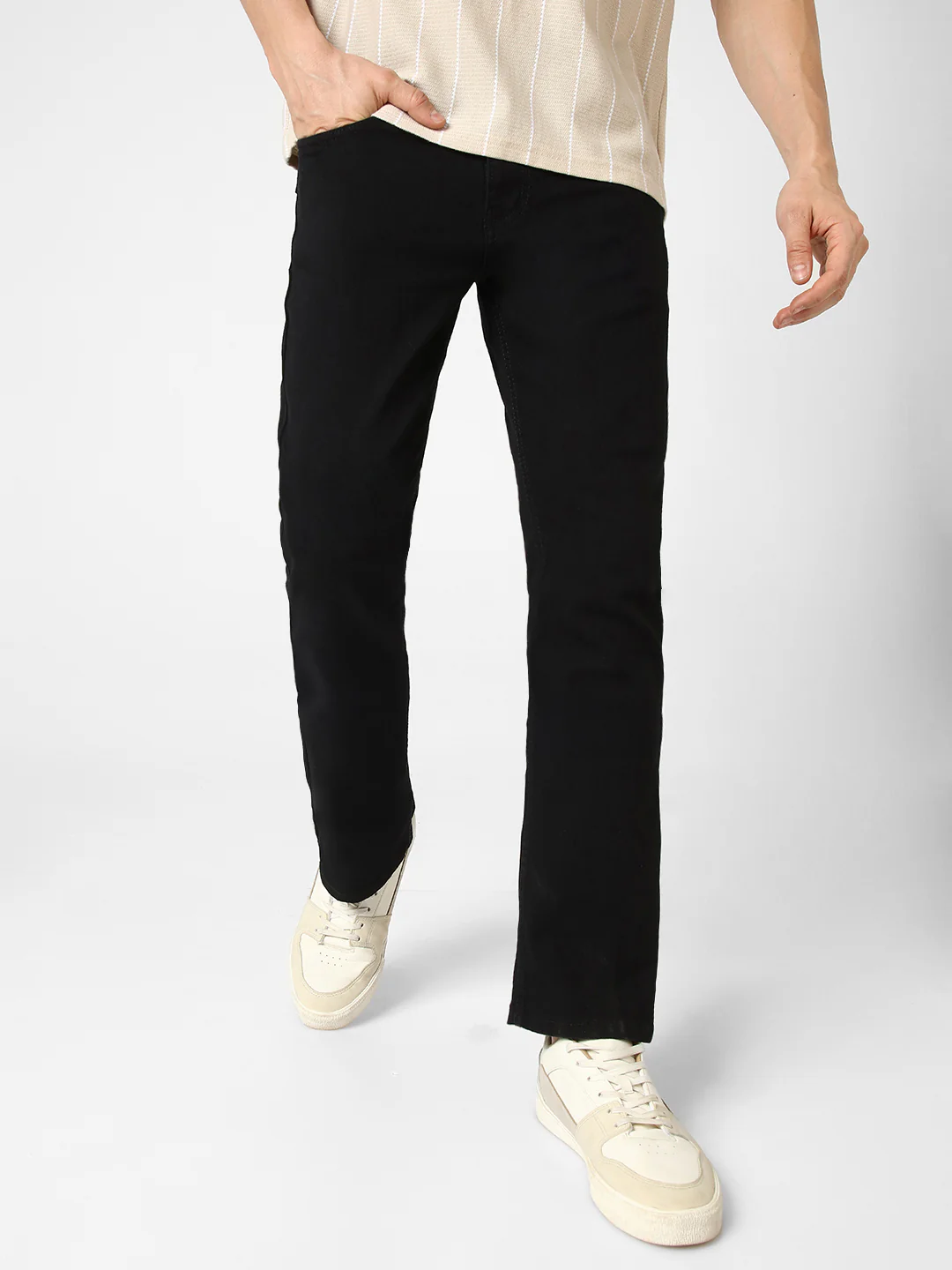 Men's Black Washed Bootcut Jeans Stretchable - Image 2