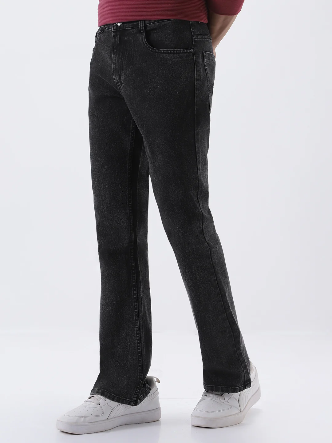 Men's Black Washed Bootcut Jeans Stretchable - Image 3