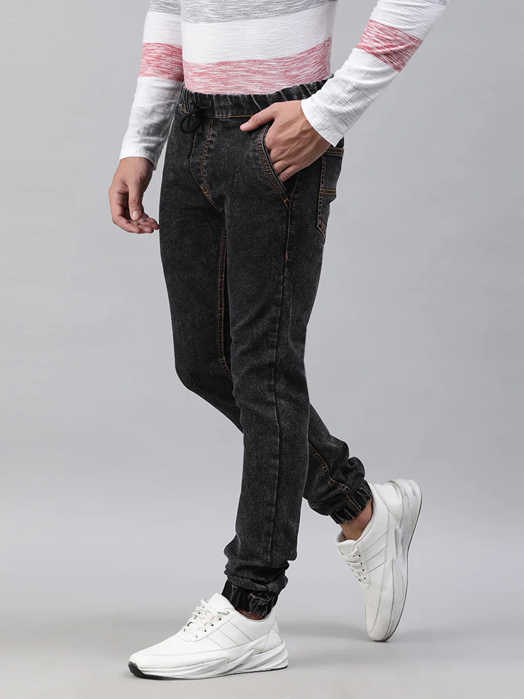 Men's Black Washed Jogger Jeans Slim Fit Stretch - Image 2