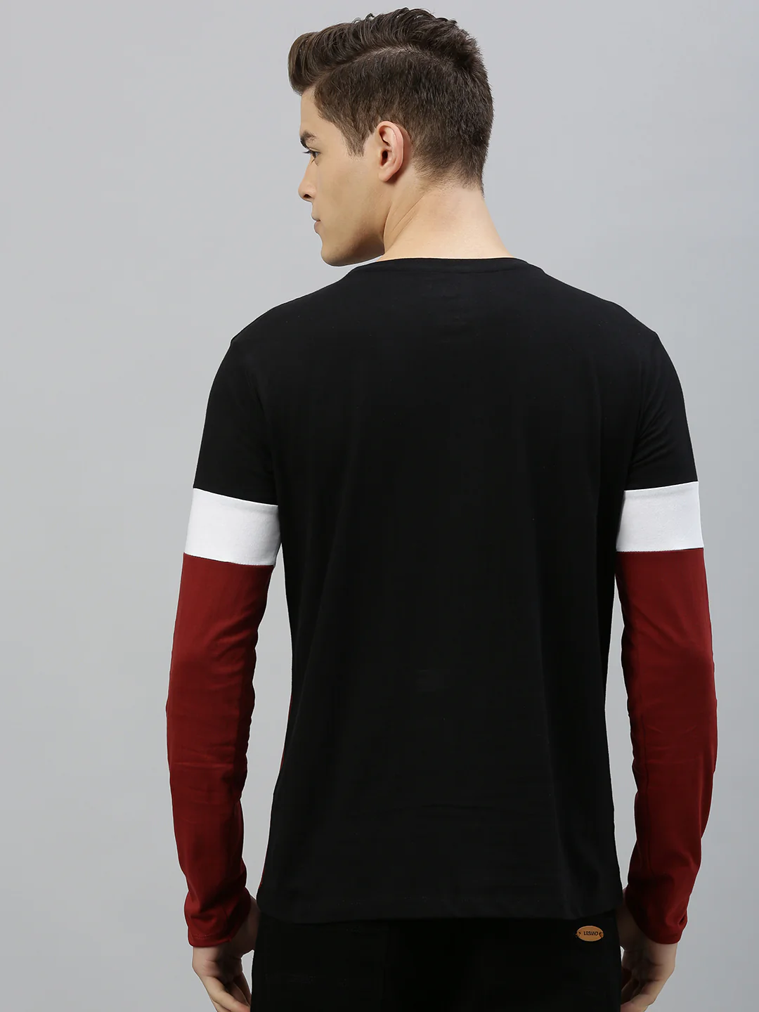 Men's Black, White, Maroon Full Sleeve Round Neck Cotton T-Shirt - Image 3