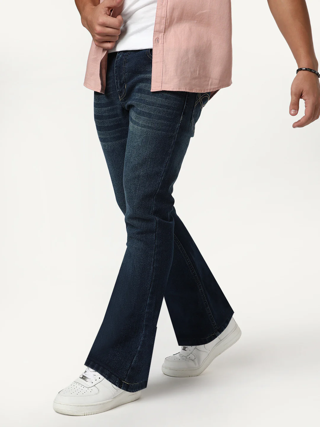 Men's Blue Bootcut Fit Mid Rise Heavy Washed Jeans Stretchable