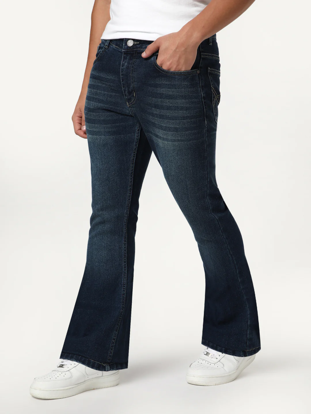 Men's Blue Bootcut Fit Mid Rise Heavy Washed Jeans Stretchable - Image 2