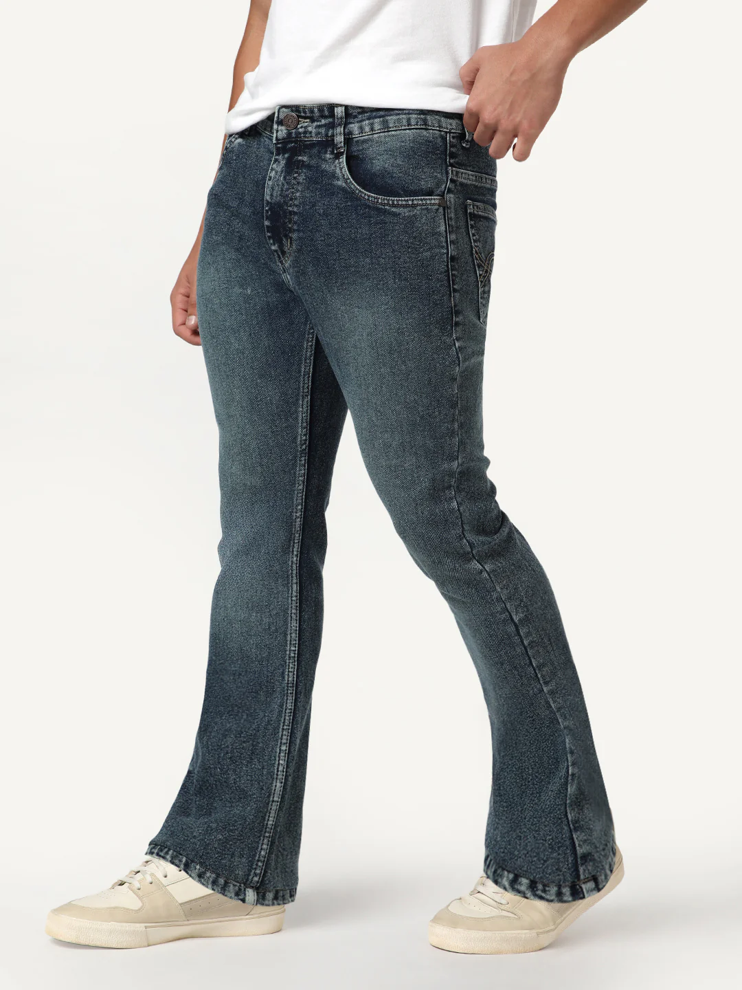 Men's Blue Bootcut Fit Mid Rise Tinted Heavy Washed Jeans Stretchable - Image 2