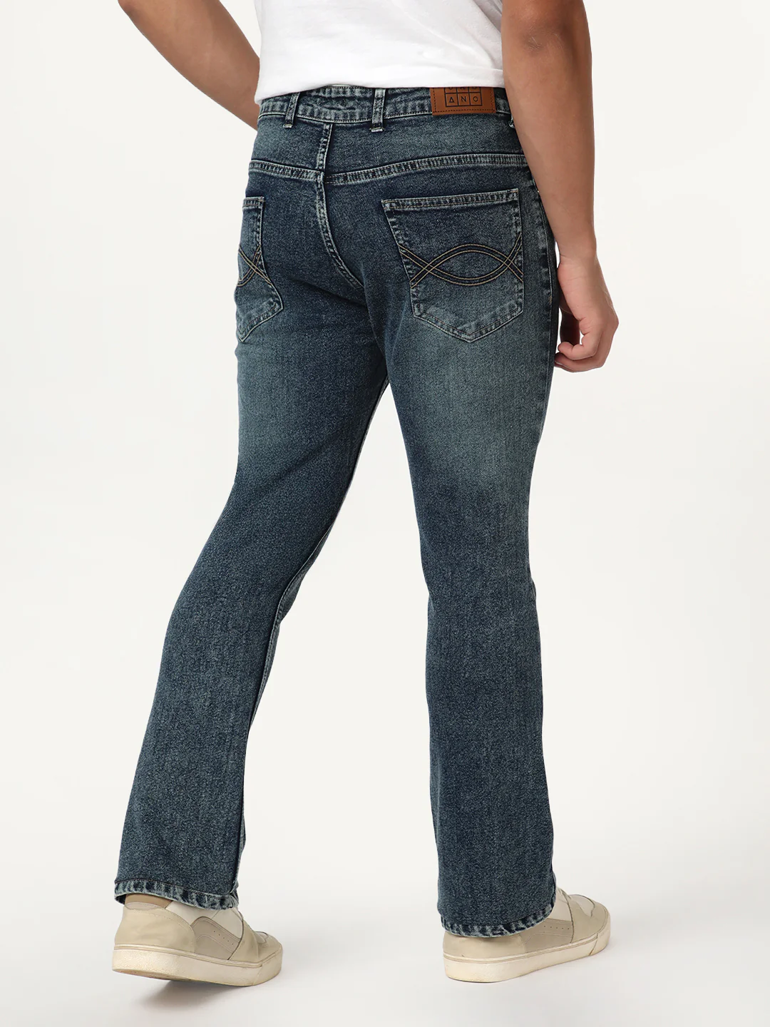 Men's Blue Bootcut Fit Mid Rise Tinted Heavy Washed Jeans Stretchable - Image 3