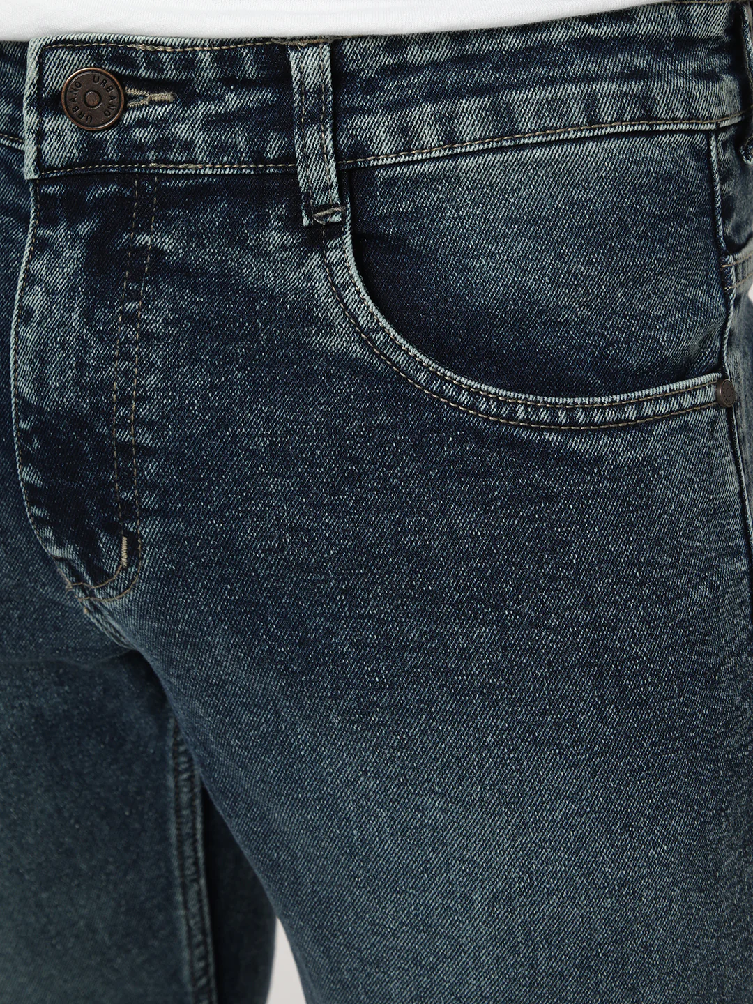 Men's Blue Bootcut Fit Mid Rise Tinted Heavy Washed Jeans Stretchable - Image 5