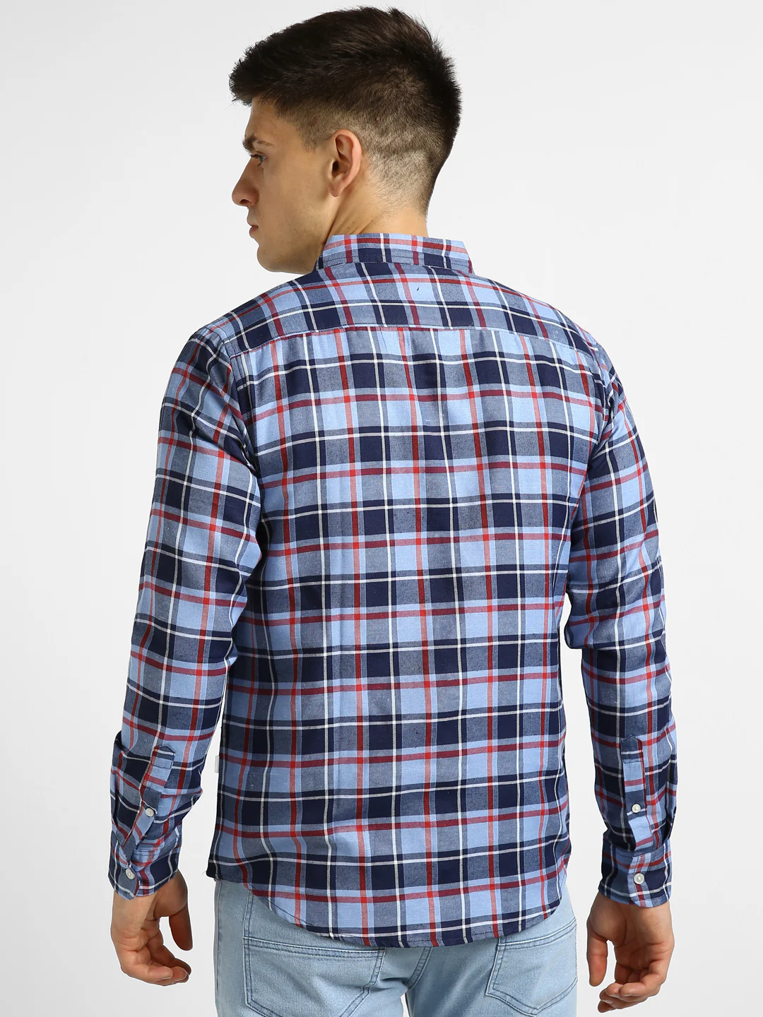 Men's Blue Cotton Full Sleeve Slim Fit Casual Checkered Shirt - Image 3