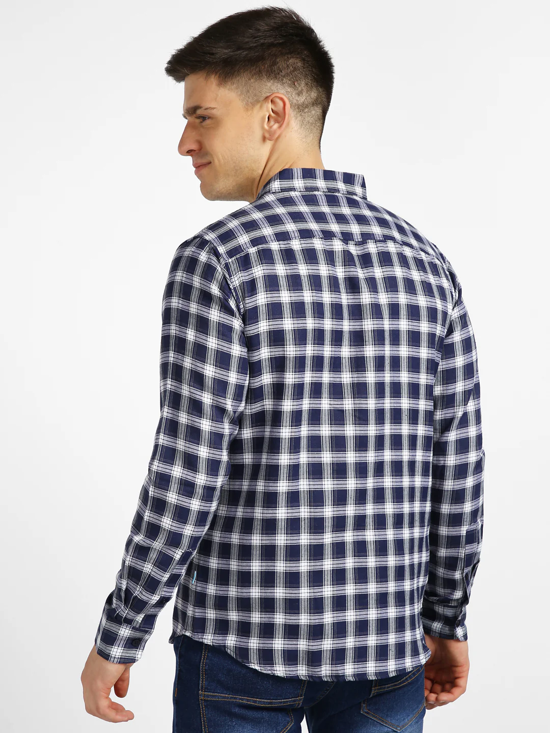 Men's Blue Cotton Full Sleeve Slim Fit Casual Checkered Shirt - Image 3