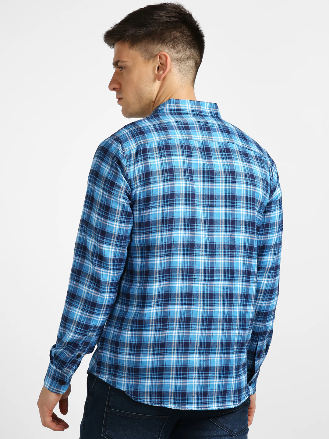 Men's Blue Cotton Full Sleeve Slim Fit Casual Checkered Shirt - Image 3
