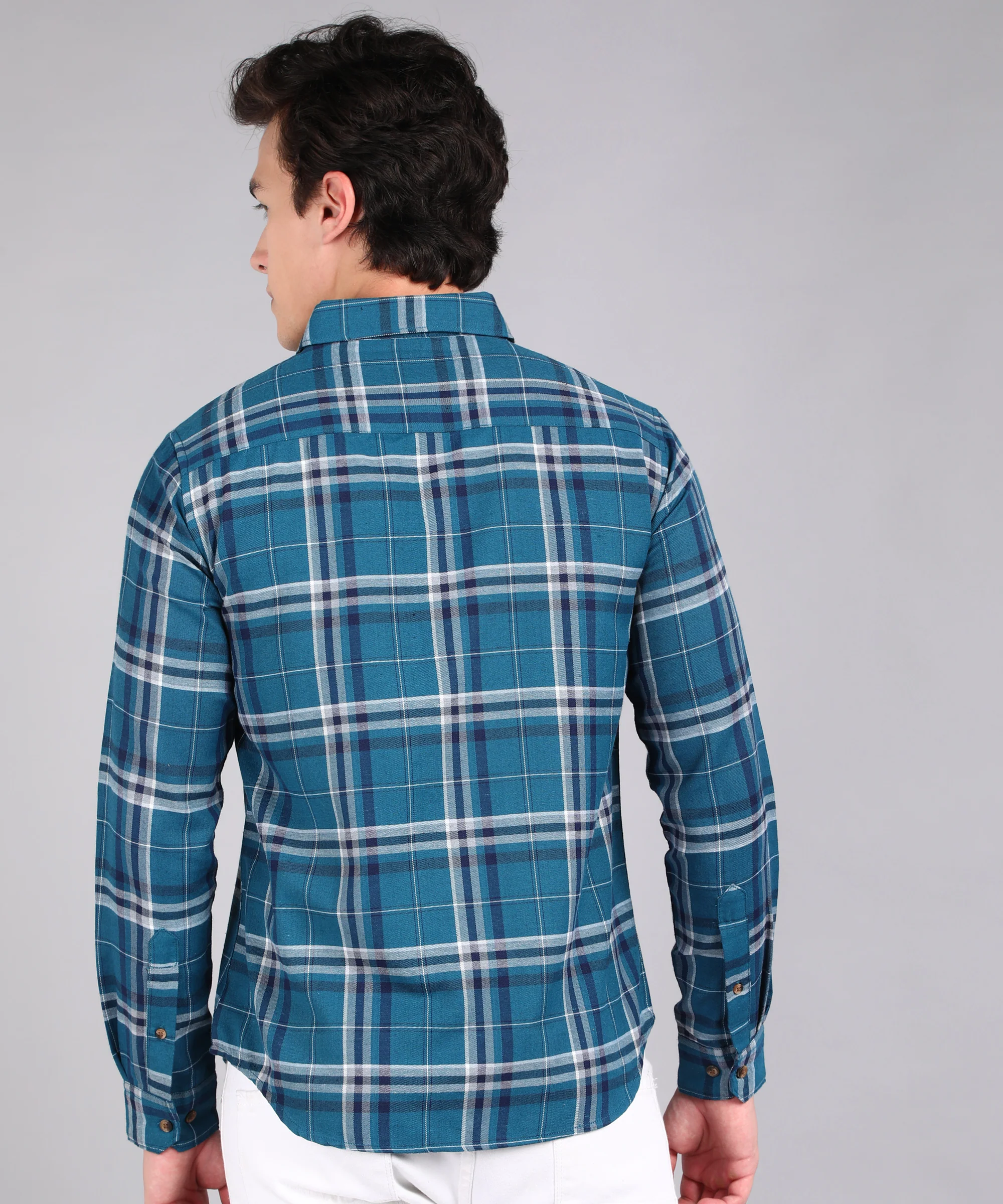 Men's Blue Cotton Full Sleeve Slim Fit Casual Checkered Shirt - Image 3