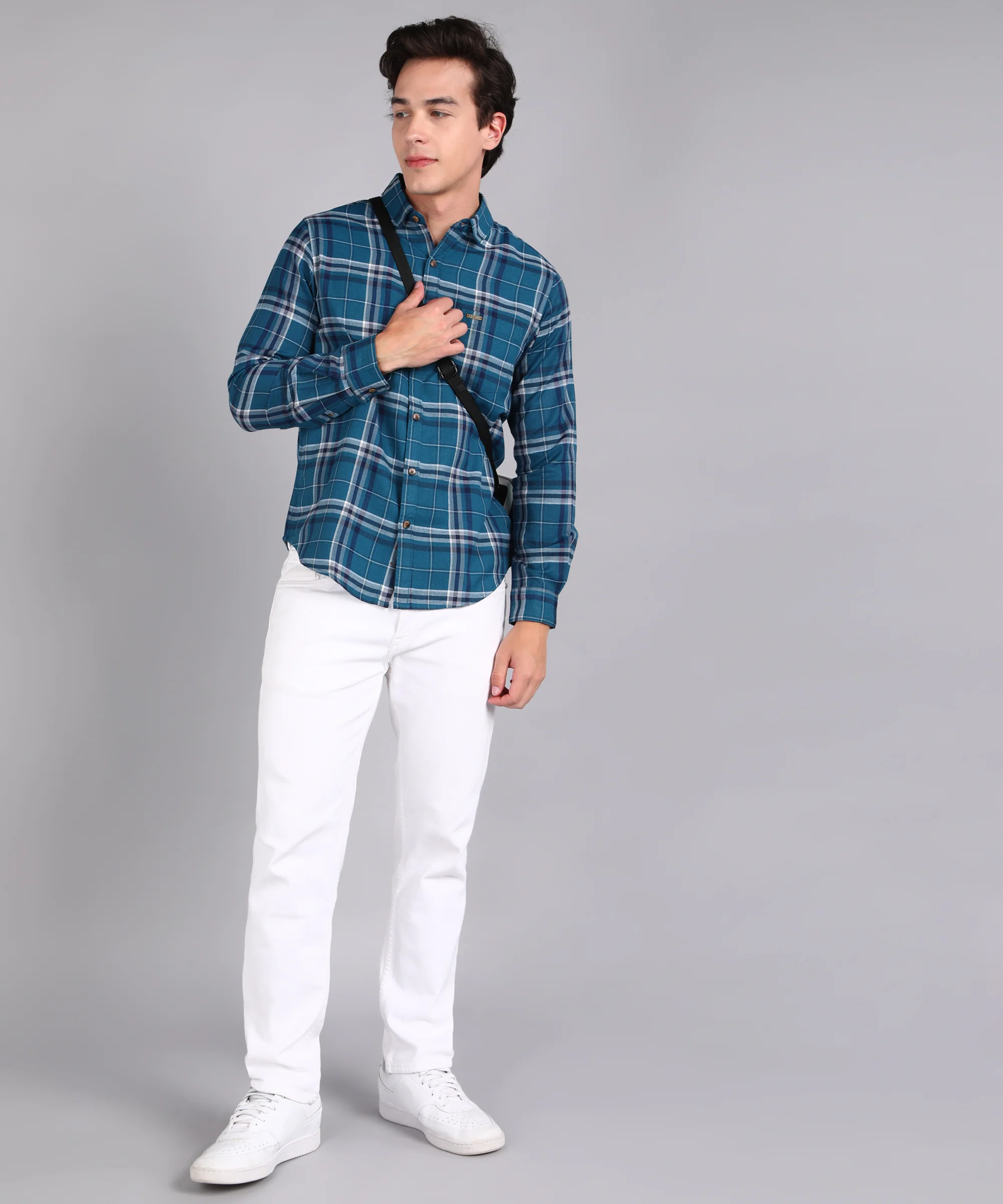 Men's Blue Cotton Full Sleeve Slim Fit Casual Checkered Shirt - Image 4