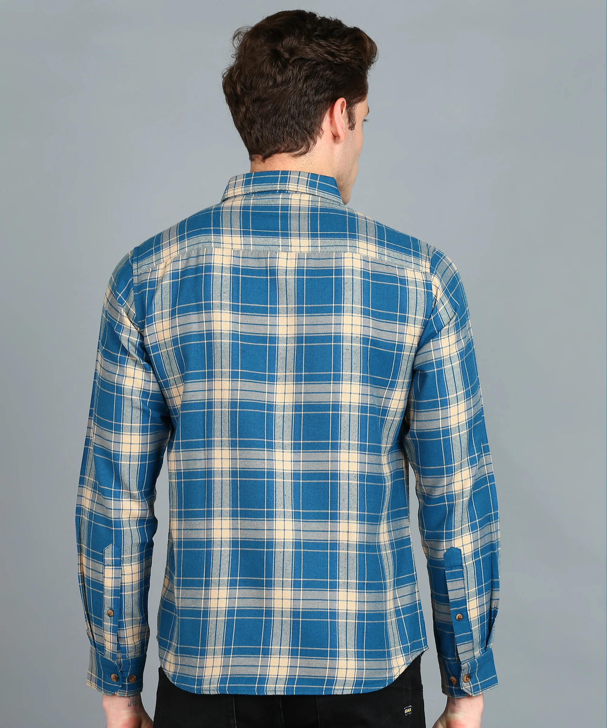 Men's Blue Cotton Full Sleeve Slim Fit Casual Checkered Shirt - Image 3