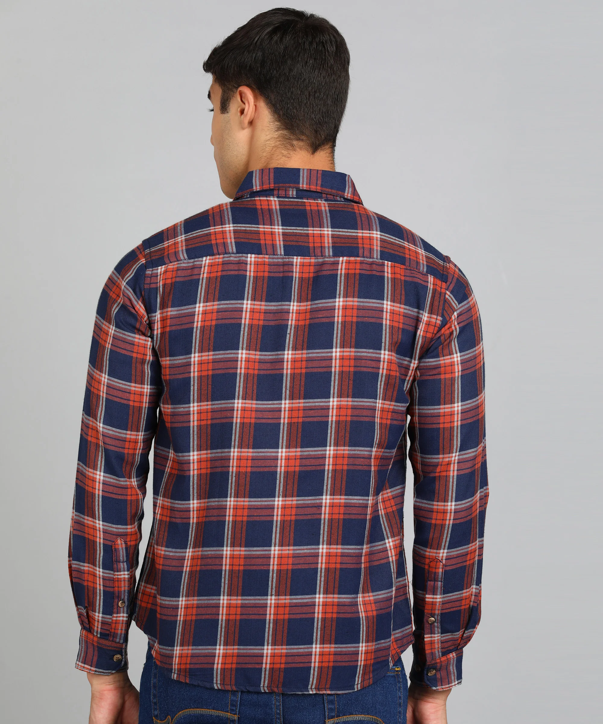 Men's Blue Cotton Full Sleeve Slim Fit Casual Checkered Shirt - Image 3