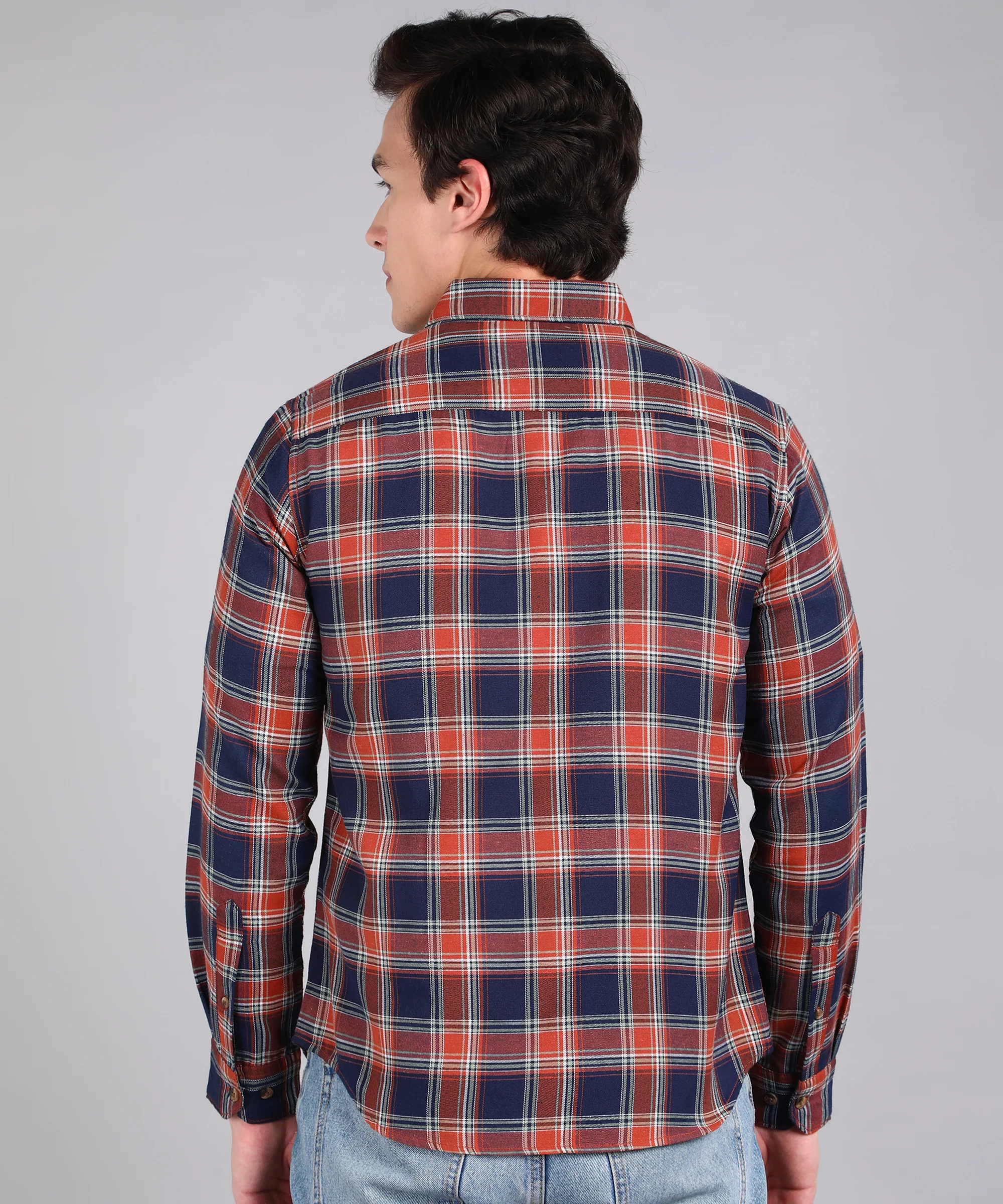 Men's Blue Cotton Full Sleeve Slim Fit Casual Checkered Shirt - Image 3