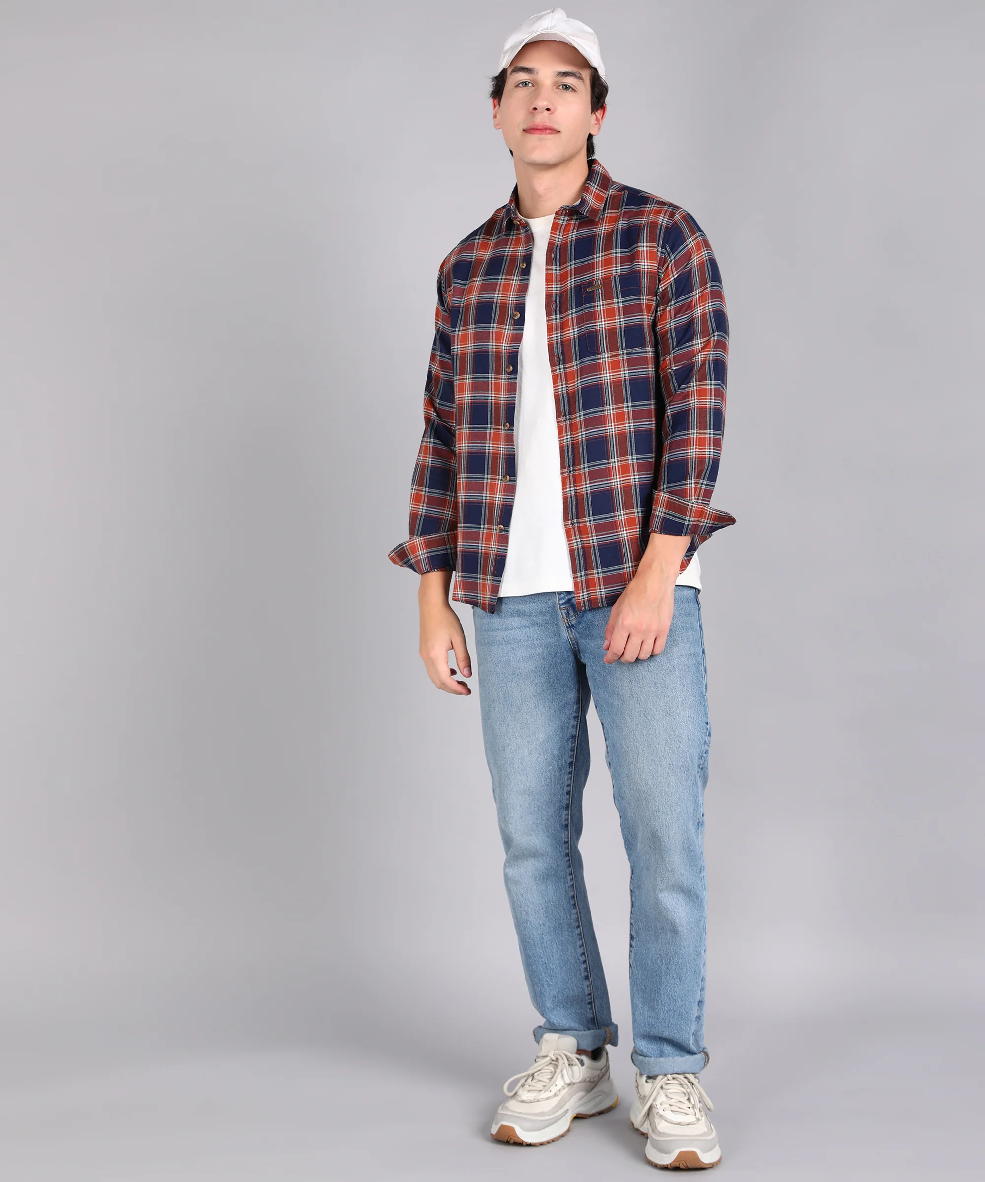 Men's Blue Cotton Full Sleeve Slim Fit Casual Checkered Shirt - Image 4