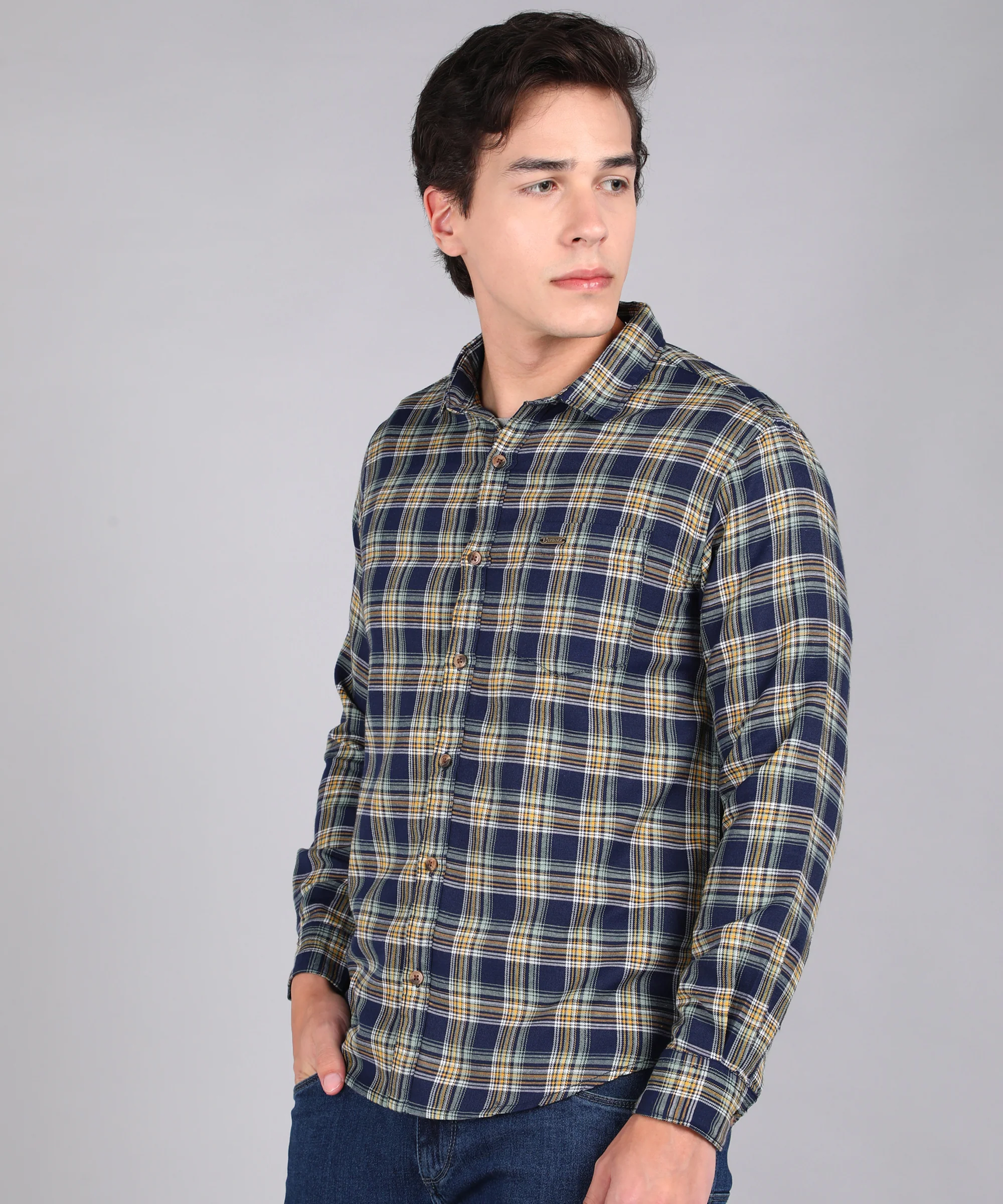 Men's Blue Cotton Full Sleeve Slim Fit Casual Checkered Shirt - Image 2