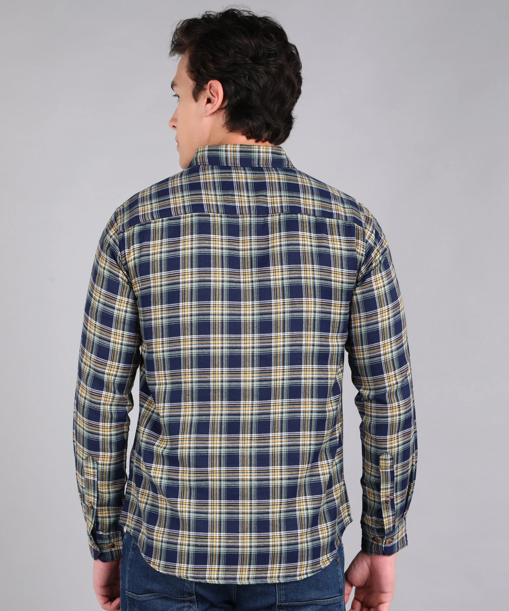 Men's Blue Cotton Full Sleeve Slim Fit Casual Checkered Shirt - Image 3