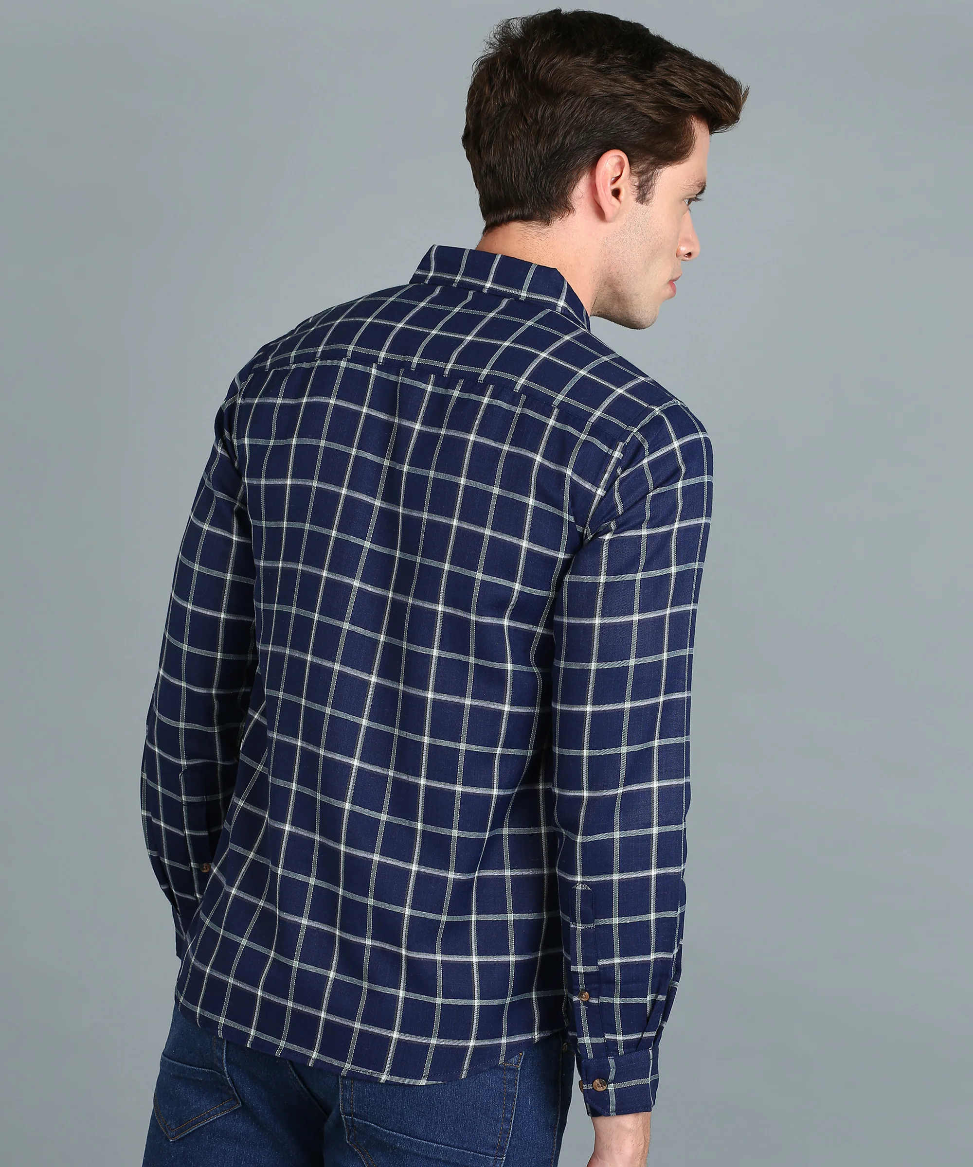 Men's Blue Cotton Full Sleeve Slim Fit Casual Checkered Shirt - Image 3