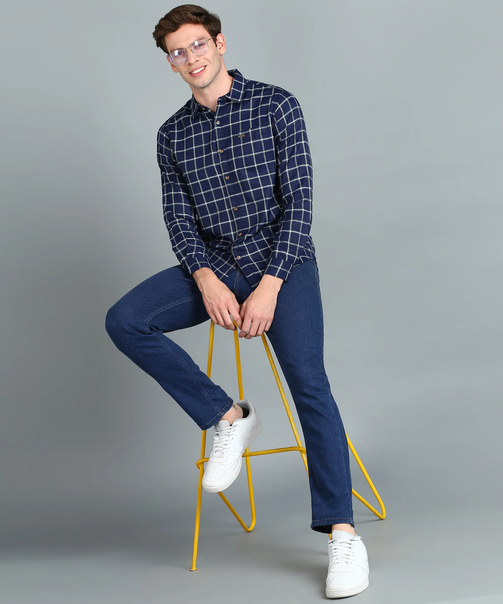 Men's Blue Cotton Full Sleeve Slim Fit Casual Checkered Shirt - Image 4