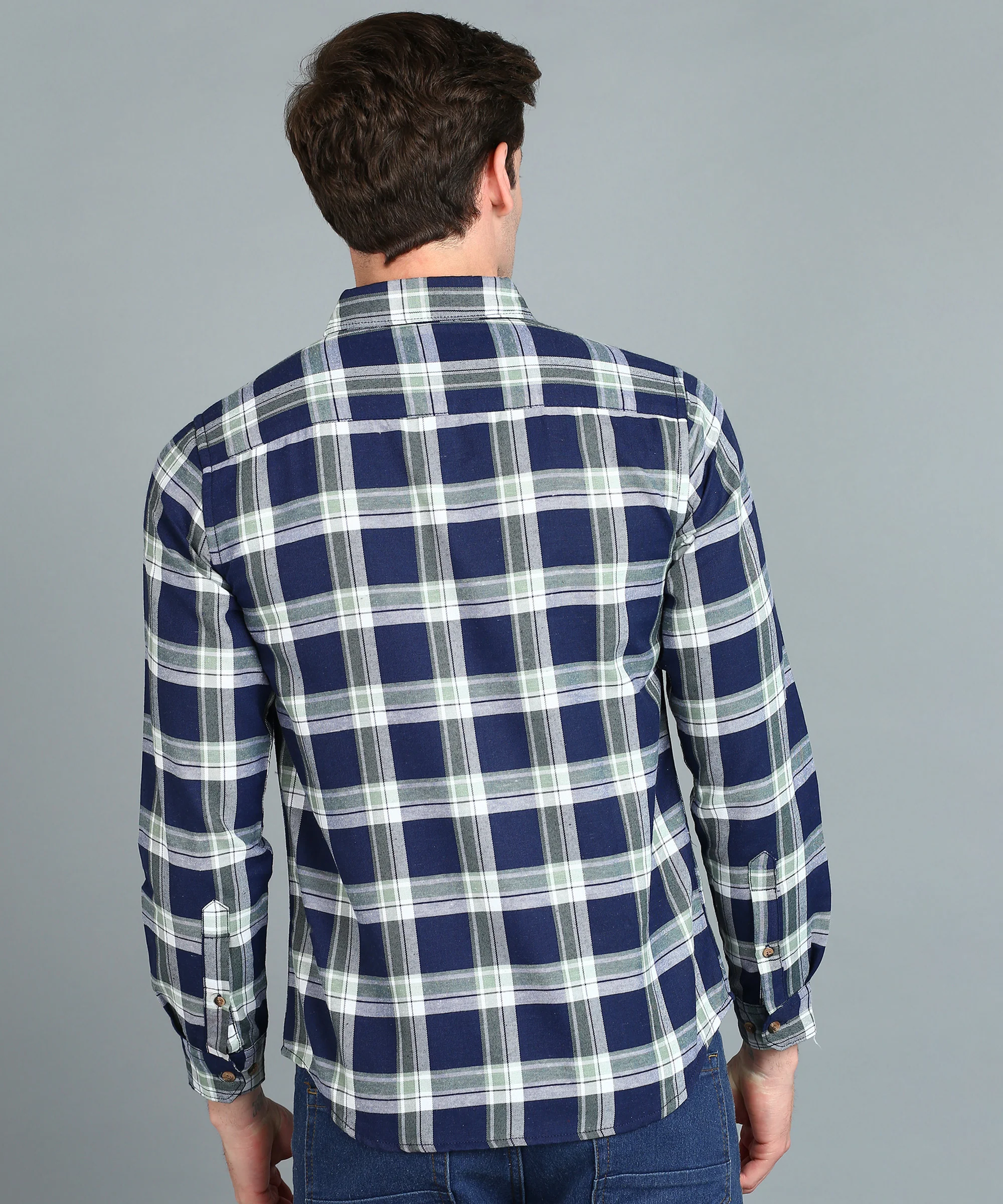 Men's Blue Cotton Full Sleeve Slim Fit Casual Checkered Shirt - Image 3
