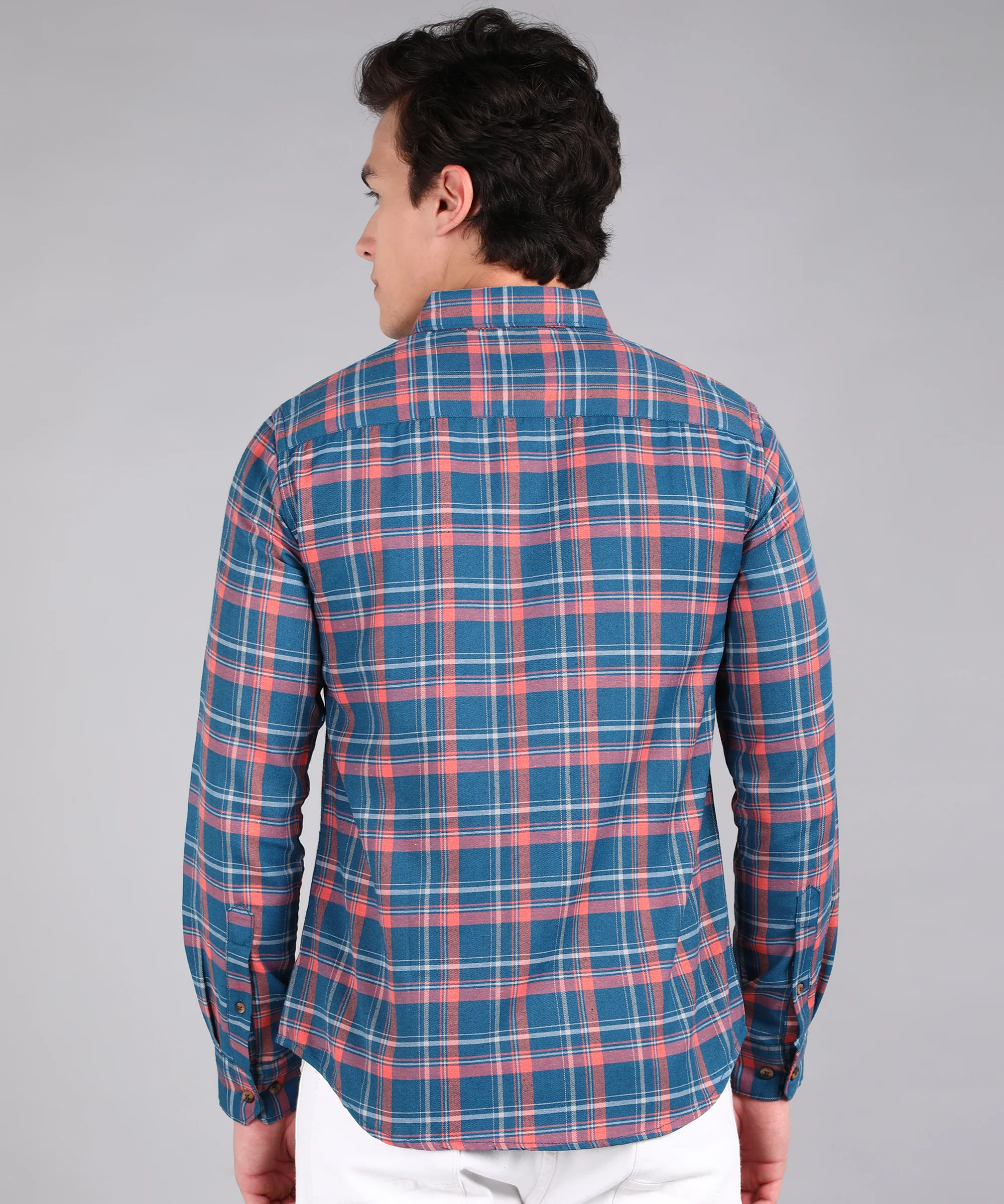 Men's Blue Cotton Full Sleeve Slim Fit Casual Checkered Shirt - Image 3